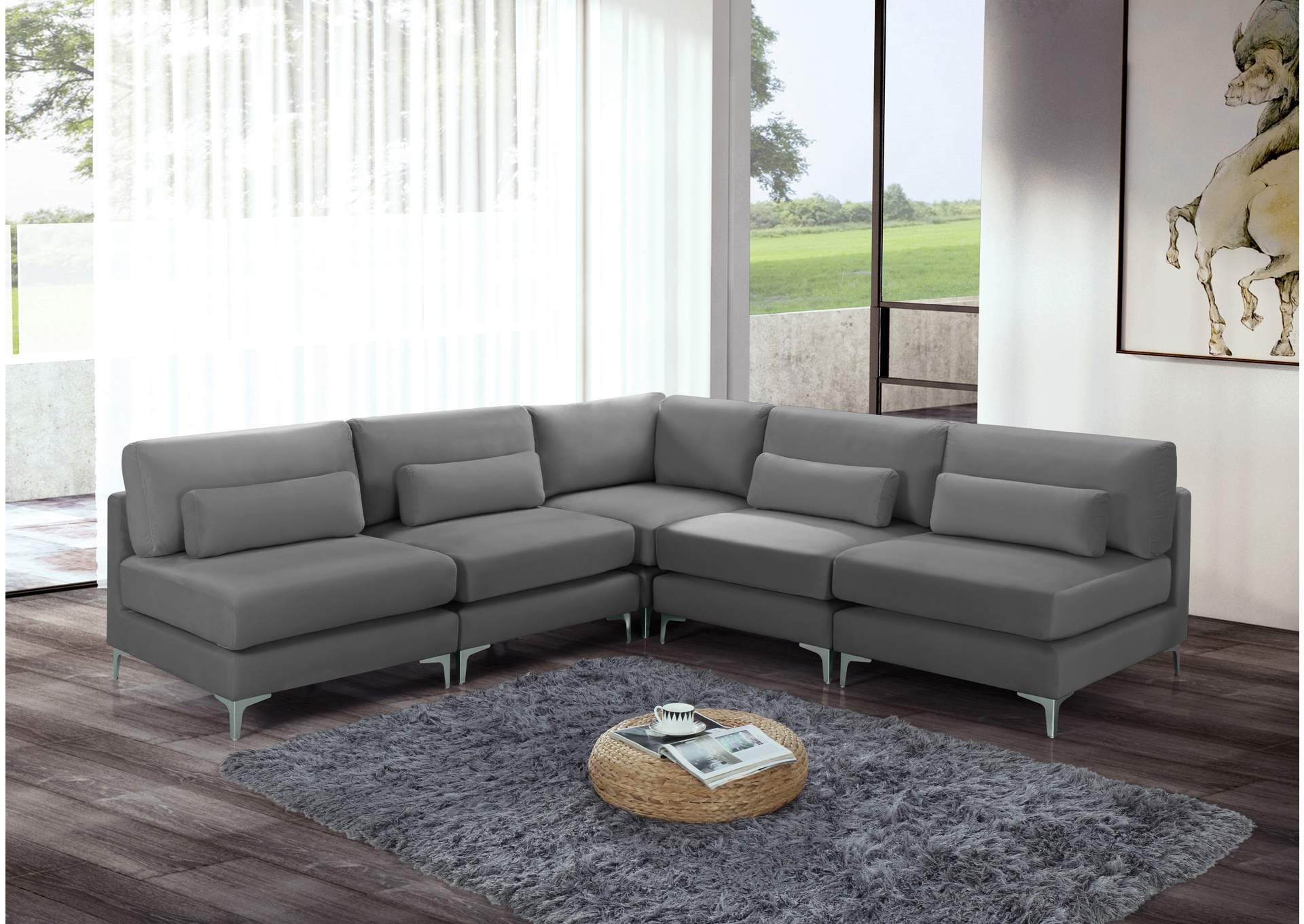 Julia Grey Velvet Modular Sectional (5 Boxes),Meridian Furniture