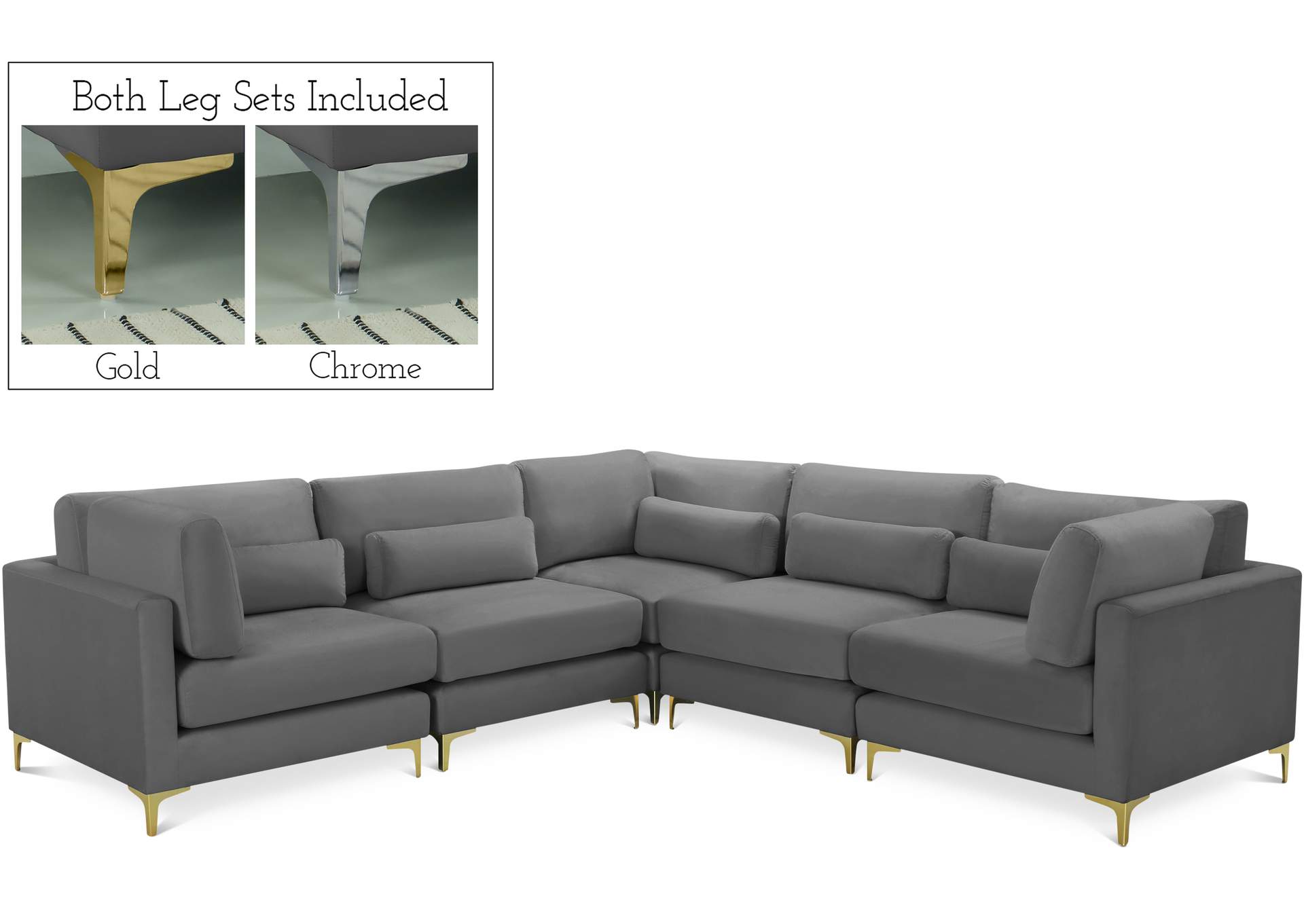 Julia Grey Velvet Modular Sectional (5 Boxes),Meridian Furniture