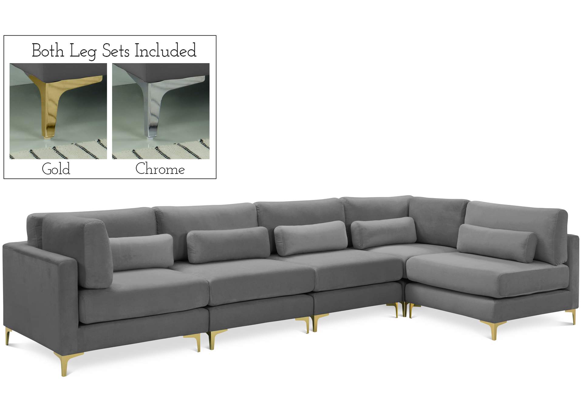 Julia Grey Velvet Modular Sectional (5 Boxes),Meridian Furniture