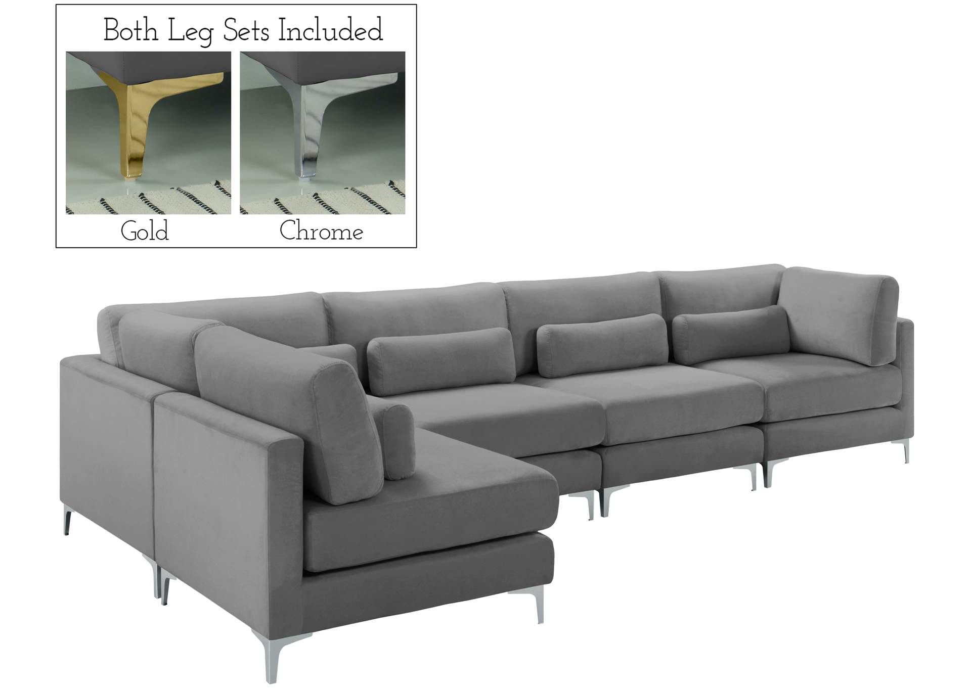 Julia Grey Velvet Modular Sectional (5 Boxes),Meridian Furniture