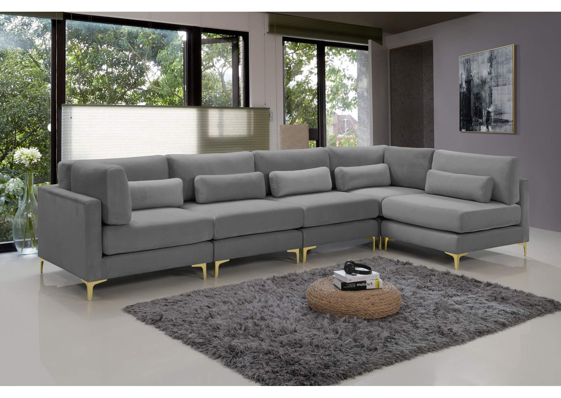 Julia Grey Velvet Modular Sectional (5 Boxes),Meridian Furniture