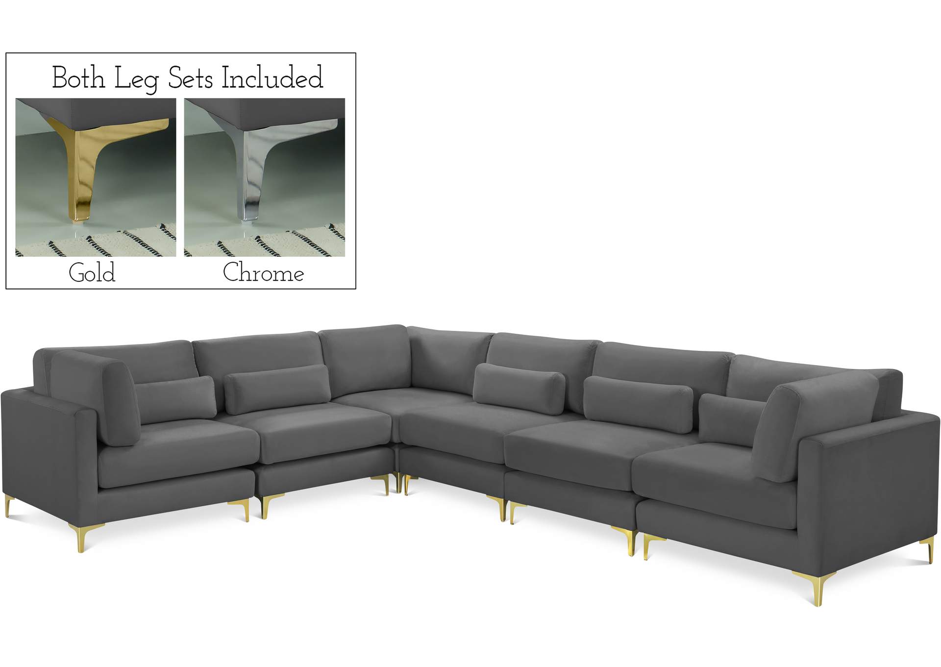 Julia Grey Velvet Modular Sectional (6 Boxes),Meridian Furniture