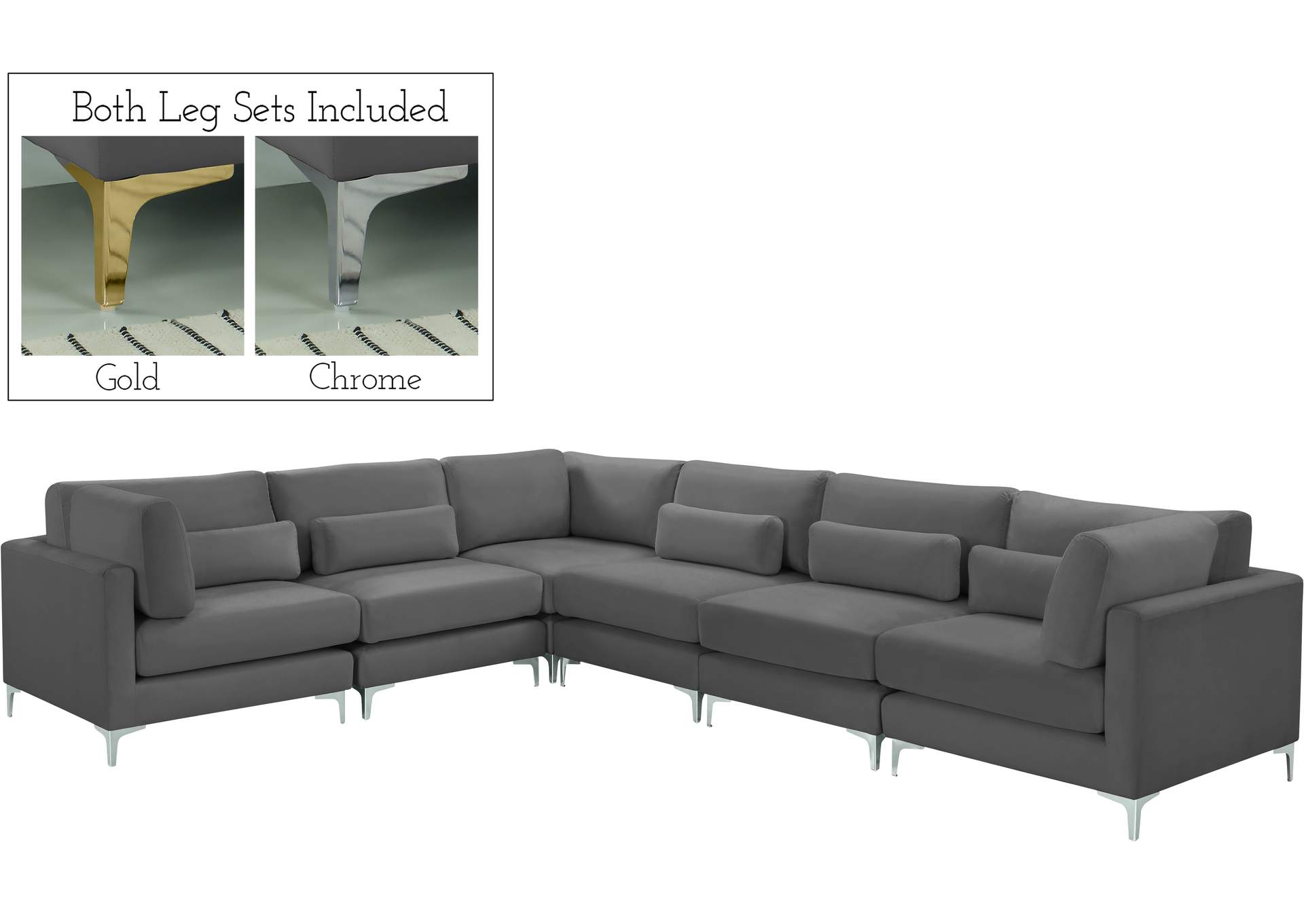 Julia Grey Velvet Modular Sectional (6 Boxes),Meridian Furniture