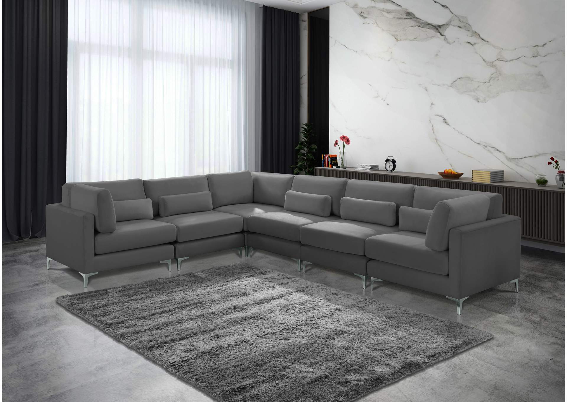 Julia Grey Velvet Modular Sectional (6 Boxes),Meridian Furniture