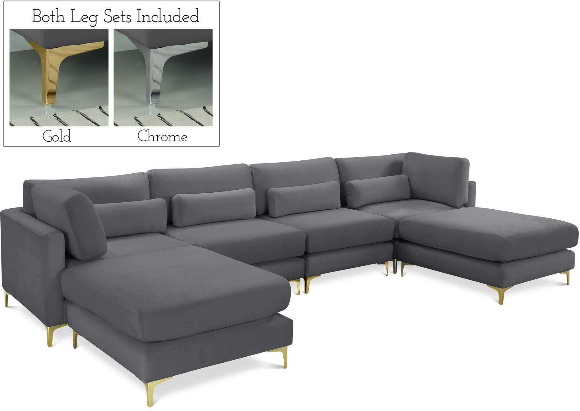 Julia Grey Velvet Modular Sectional (6 Boxes),Meridian Furniture