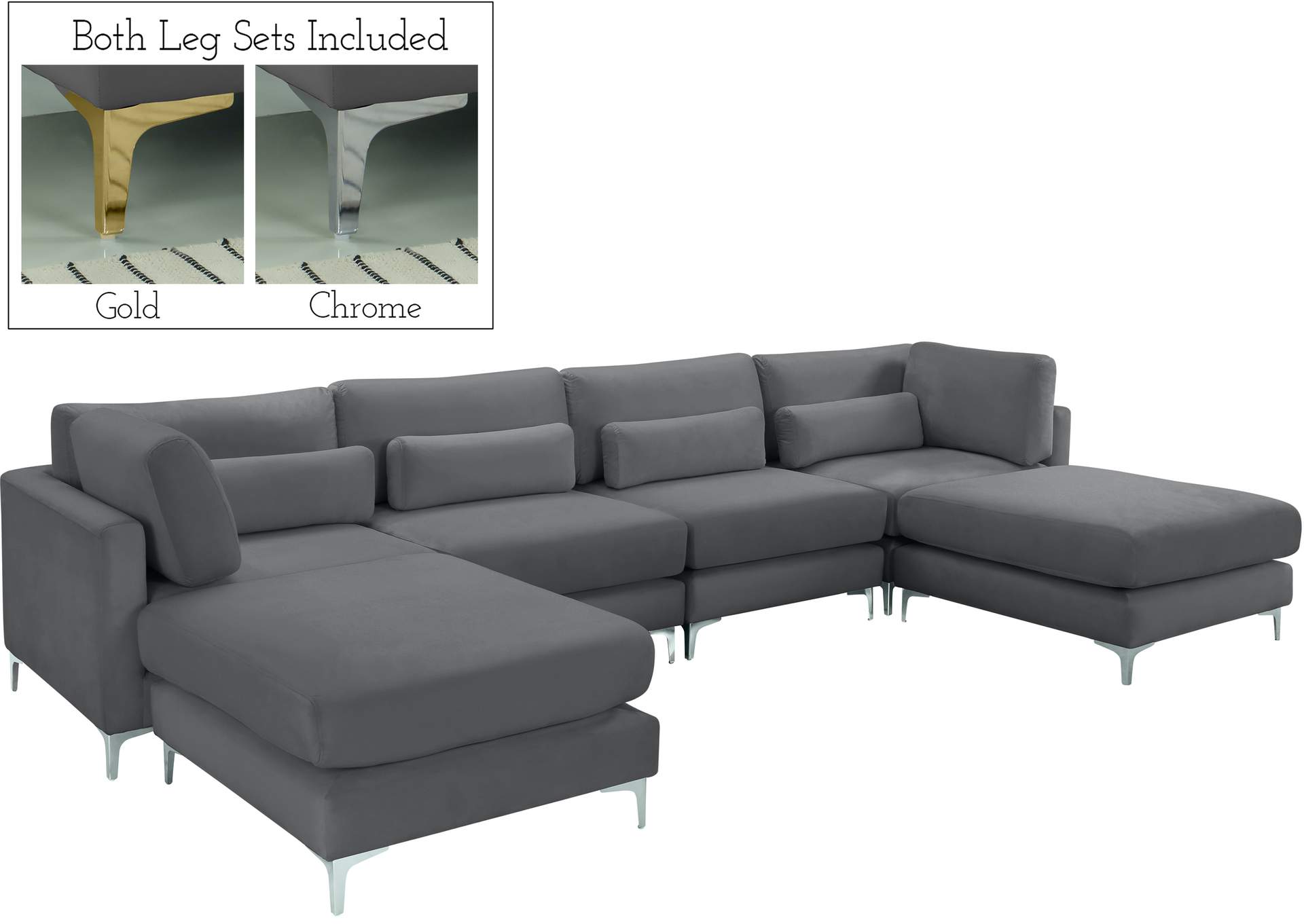 Julia Grey Velvet Modular Sectional (6 Boxes),Meridian Furniture