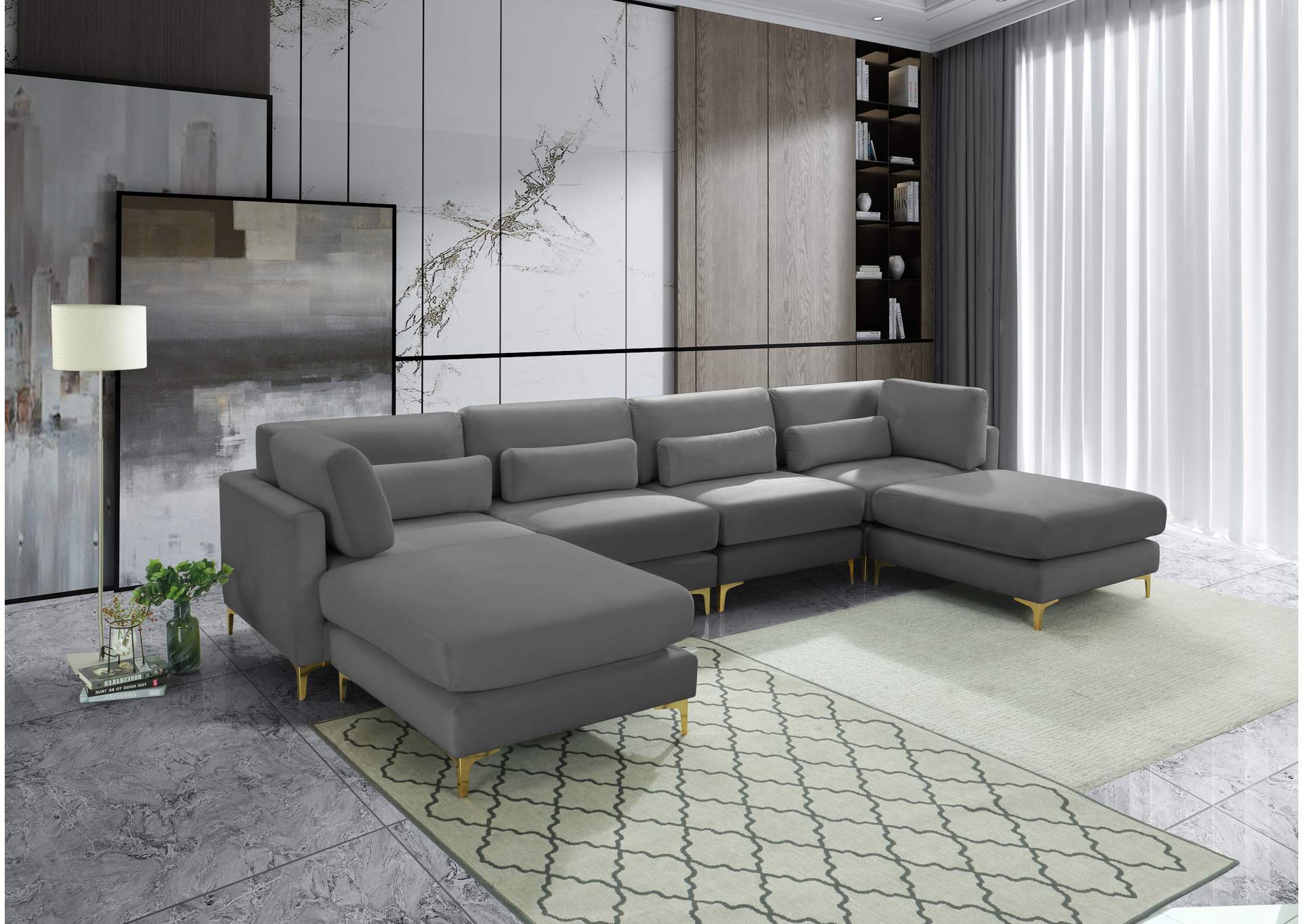 Julia Grey Velvet Modular Sectional (6 Boxes),Meridian Furniture