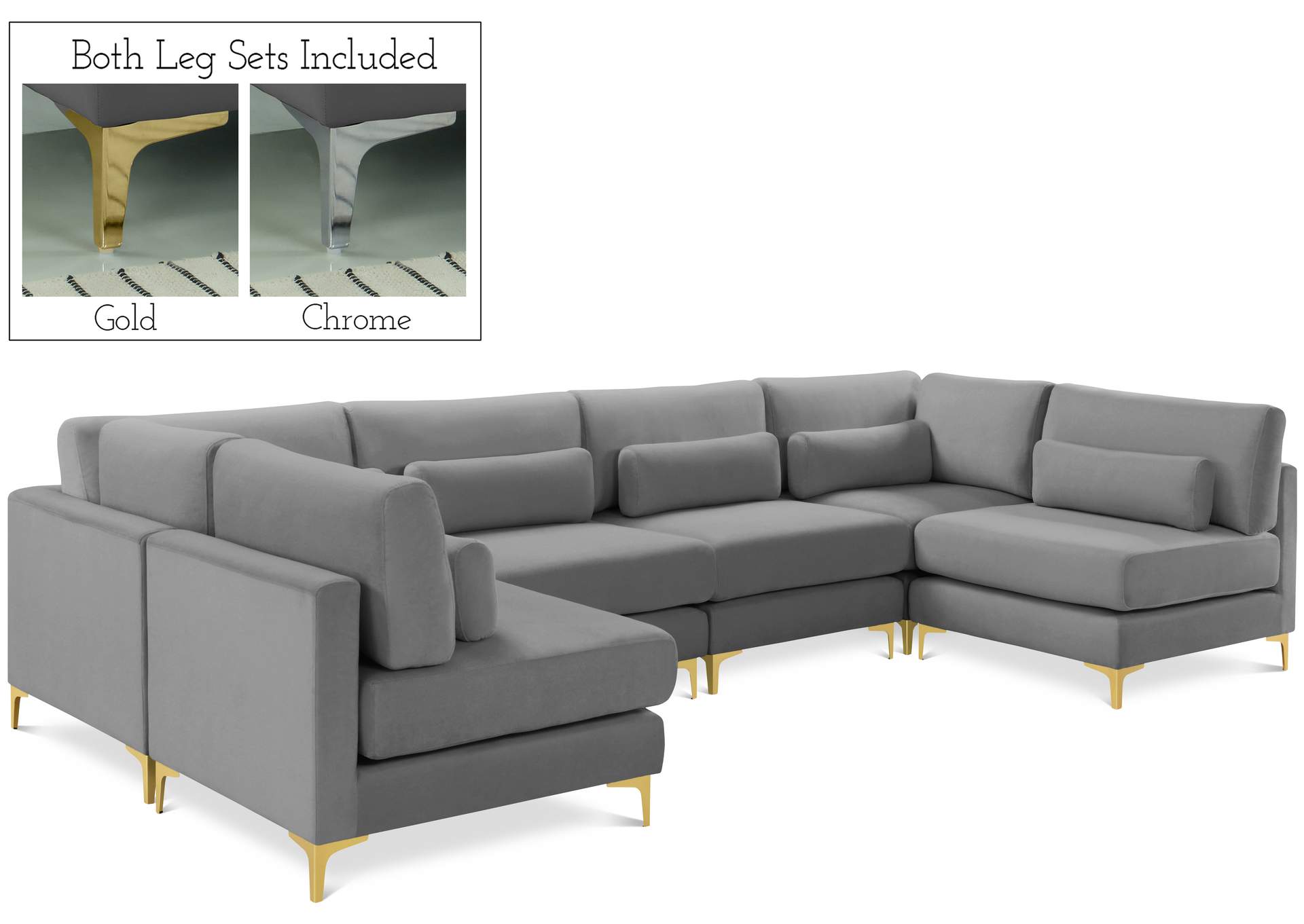 Julia Grey Velvet Modular Sectional (6 Boxes),Meridian Furniture