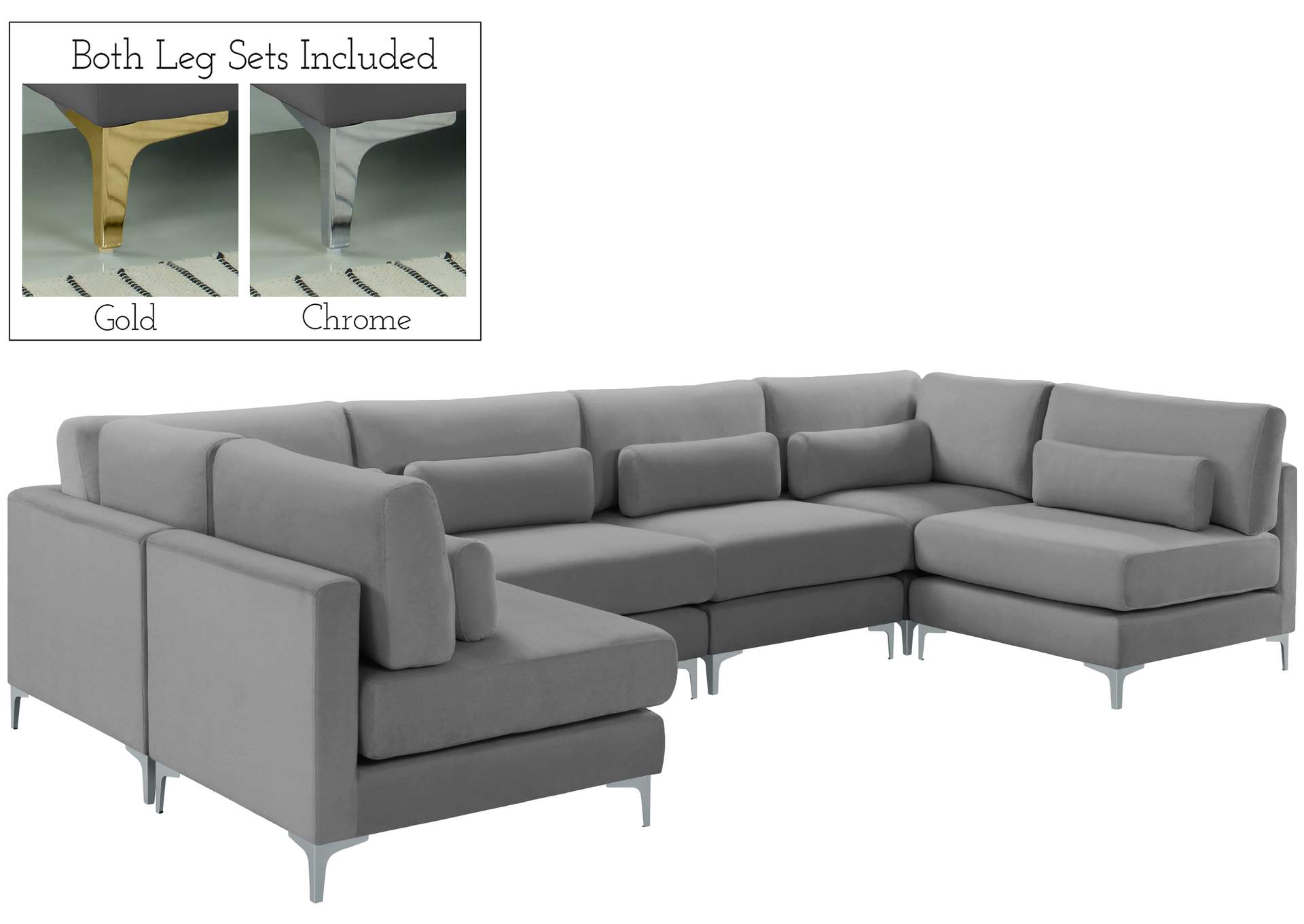 Julia Grey Velvet Modular Sectional (6 Boxes),Meridian Furniture