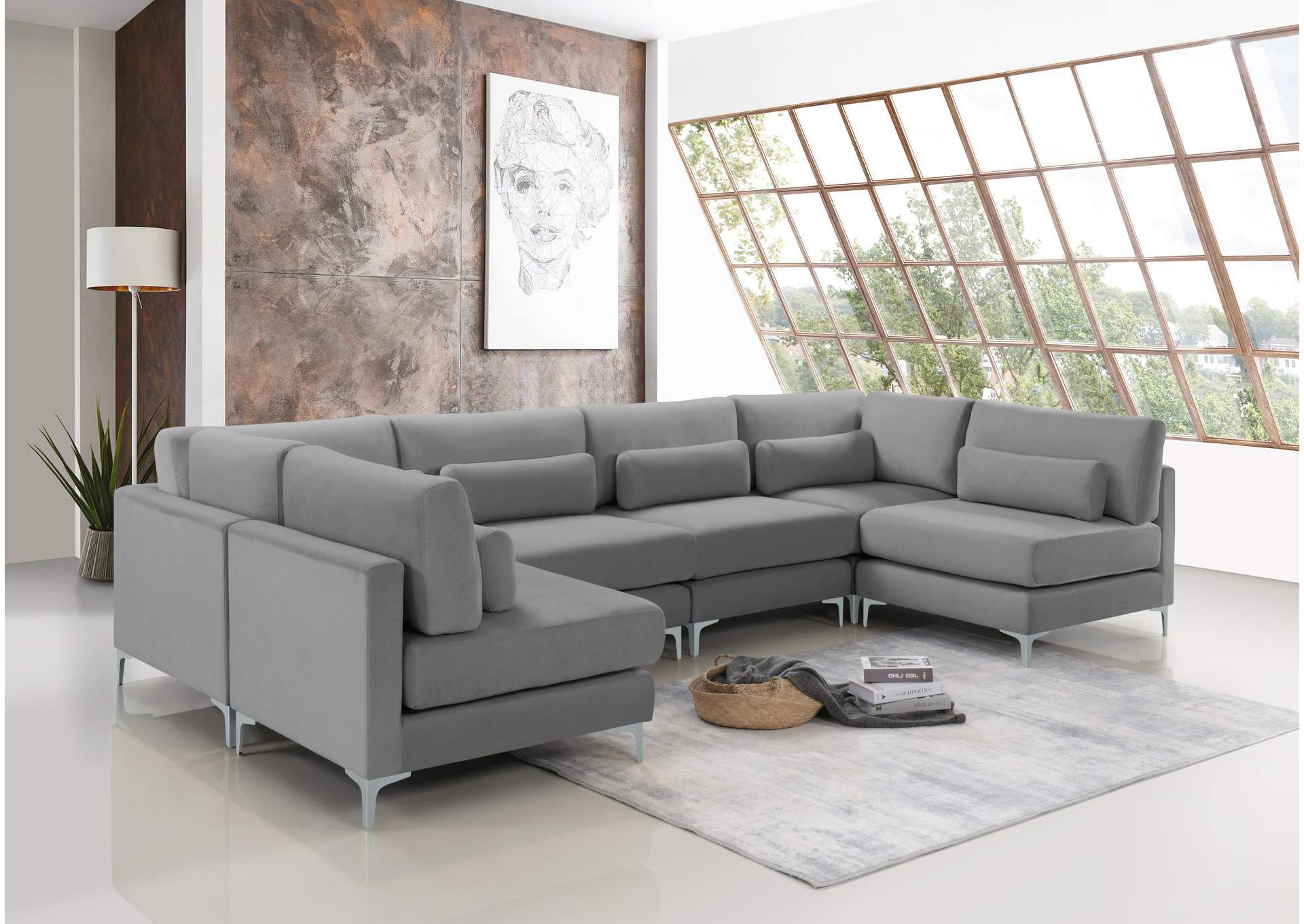 Julia Grey Velvet Modular Sectional (6 Boxes),Meridian Furniture