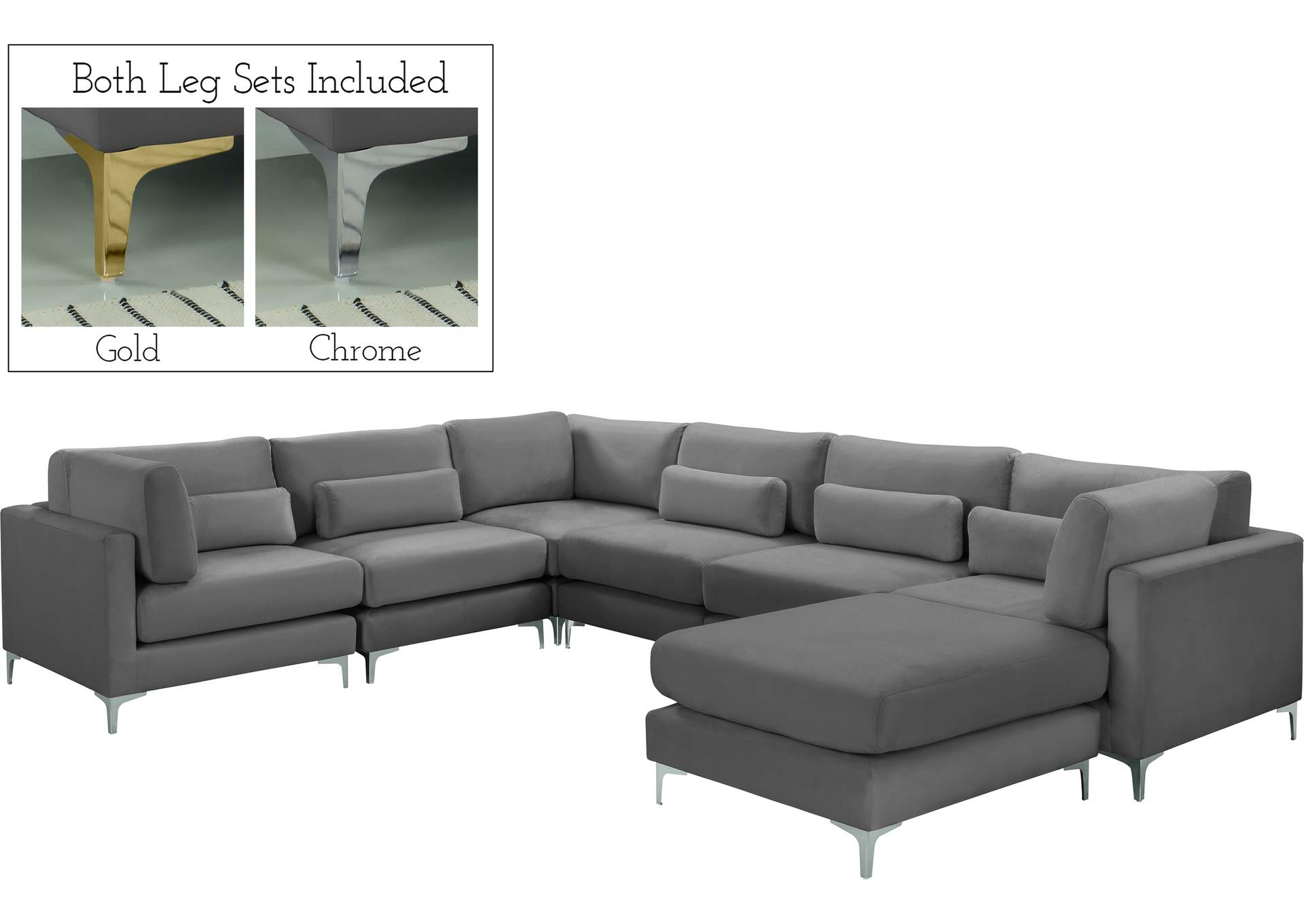 Julia Grey Velvet Modular Sectional (7 Boxes),Meridian Furniture