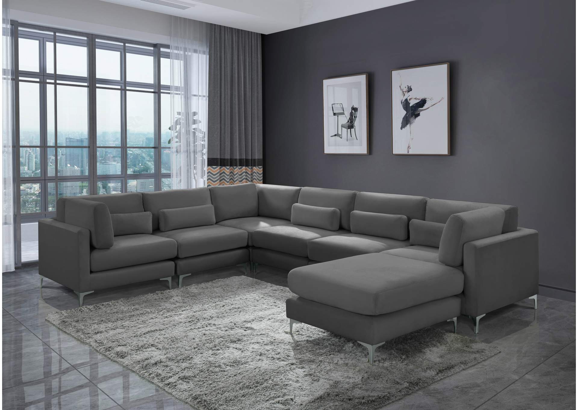 Julia Grey Velvet Modular Sectional (7 Boxes),Meridian Furniture