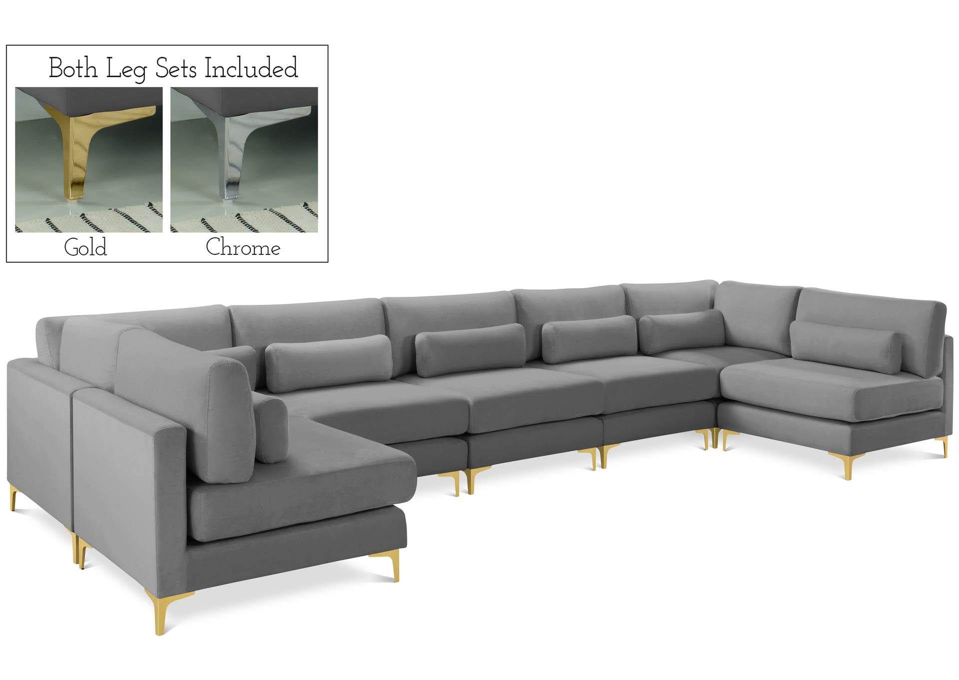 Julia Grey Velvet Modular Sectional (7 Boxes),Meridian Furniture