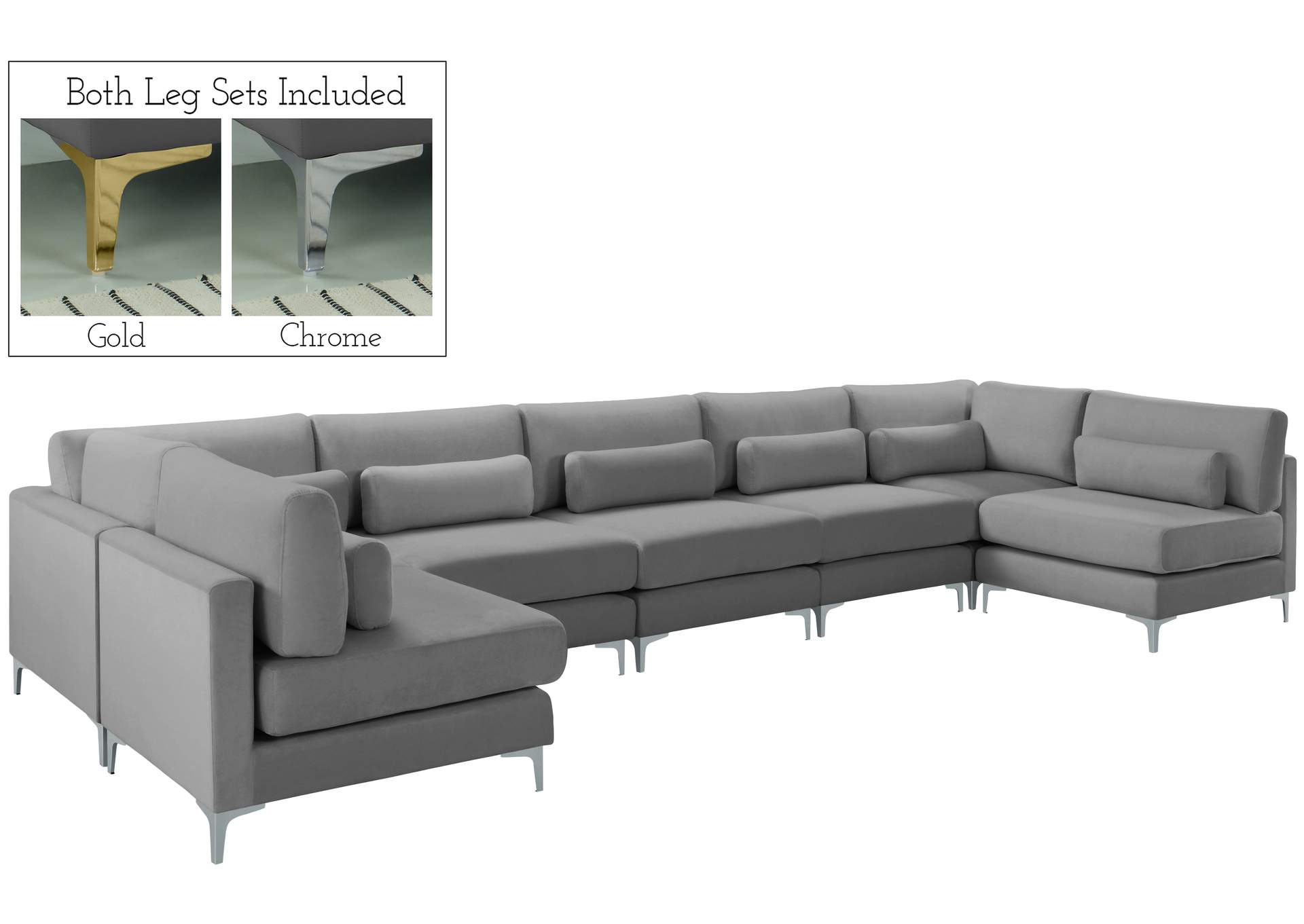 Julia Grey Velvet Modular Sectional (7 Boxes),Meridian Furniture