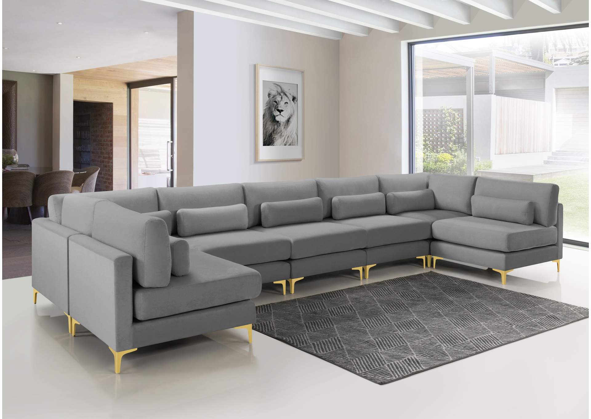 Julia Grey Velvet Modular Sectional (7 Boxes),Meridian Furniture