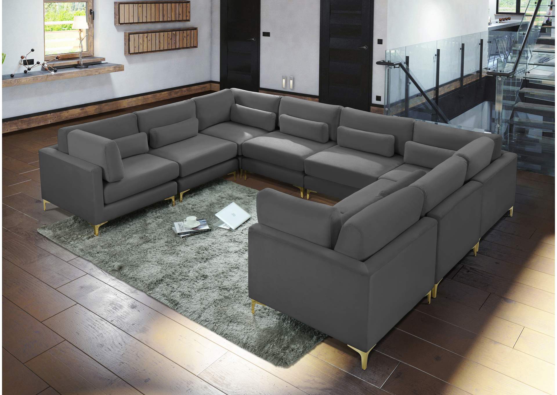 Julia Grey Velvet Modular Sectional (8 Boxes),Meridian Furniture