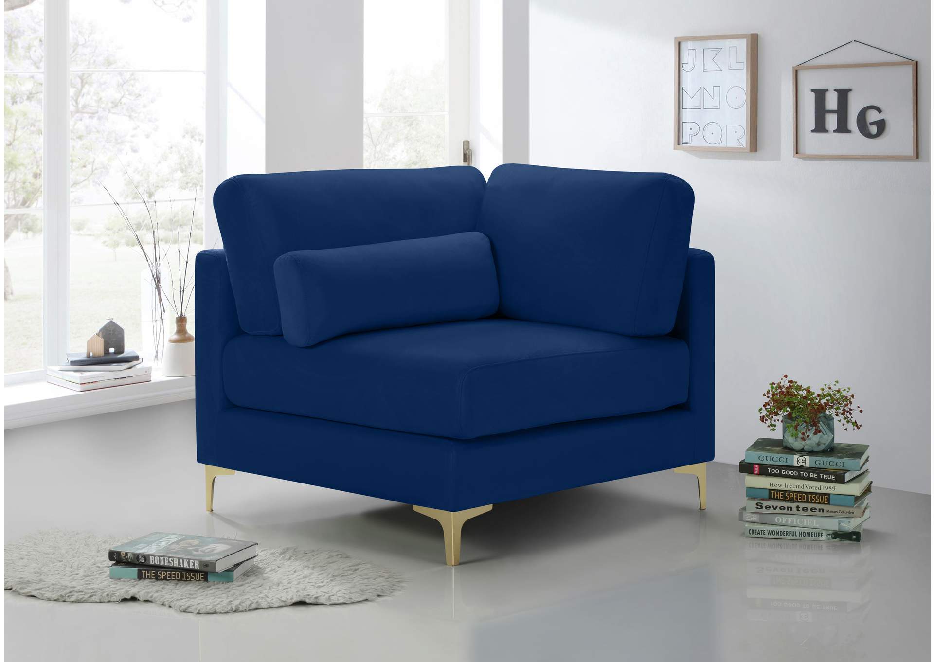 Julia Navy Velvet Modular Corner Chair,Meridian Furniture