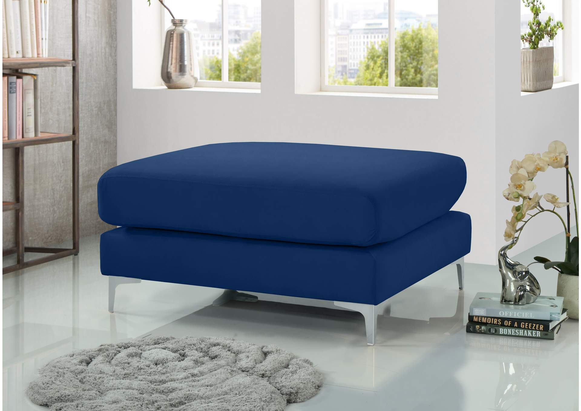 Julia Navy Velvet Modular Ottoman,Meridian Furniture