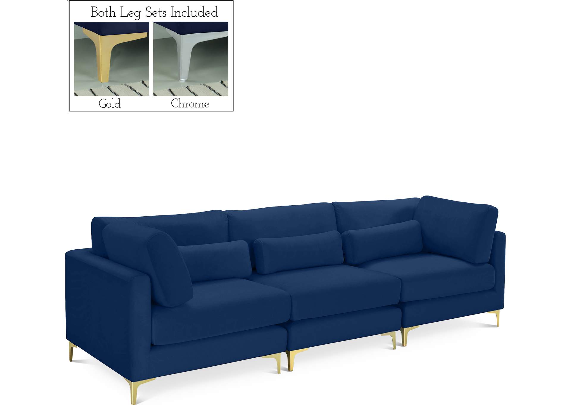 Julia Navy Velvet Modular Sofa (3 Boxes),Meridian Furniture