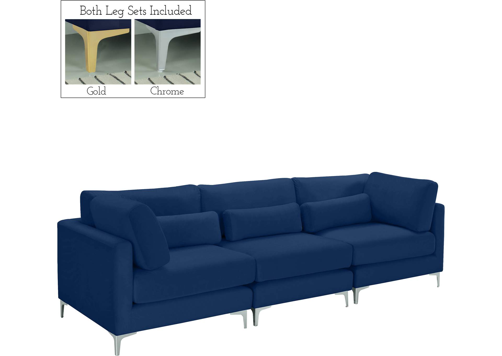 Julia Navy Velvet Modular Sofa (3 Boxes),Meridian Furniture