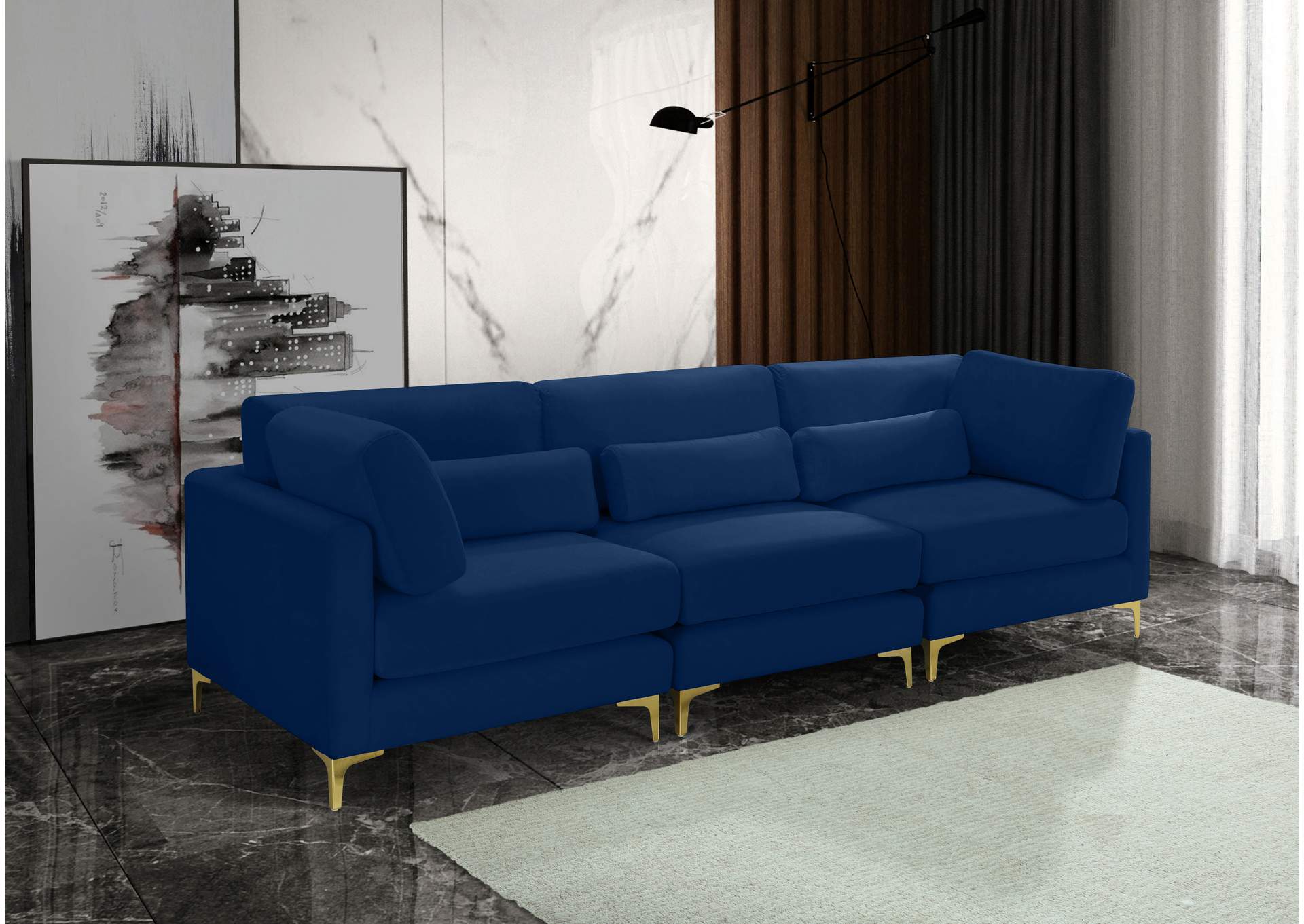 Julia Navy Velvet Modular Sofa (3 Boxes),Meridian Furniture