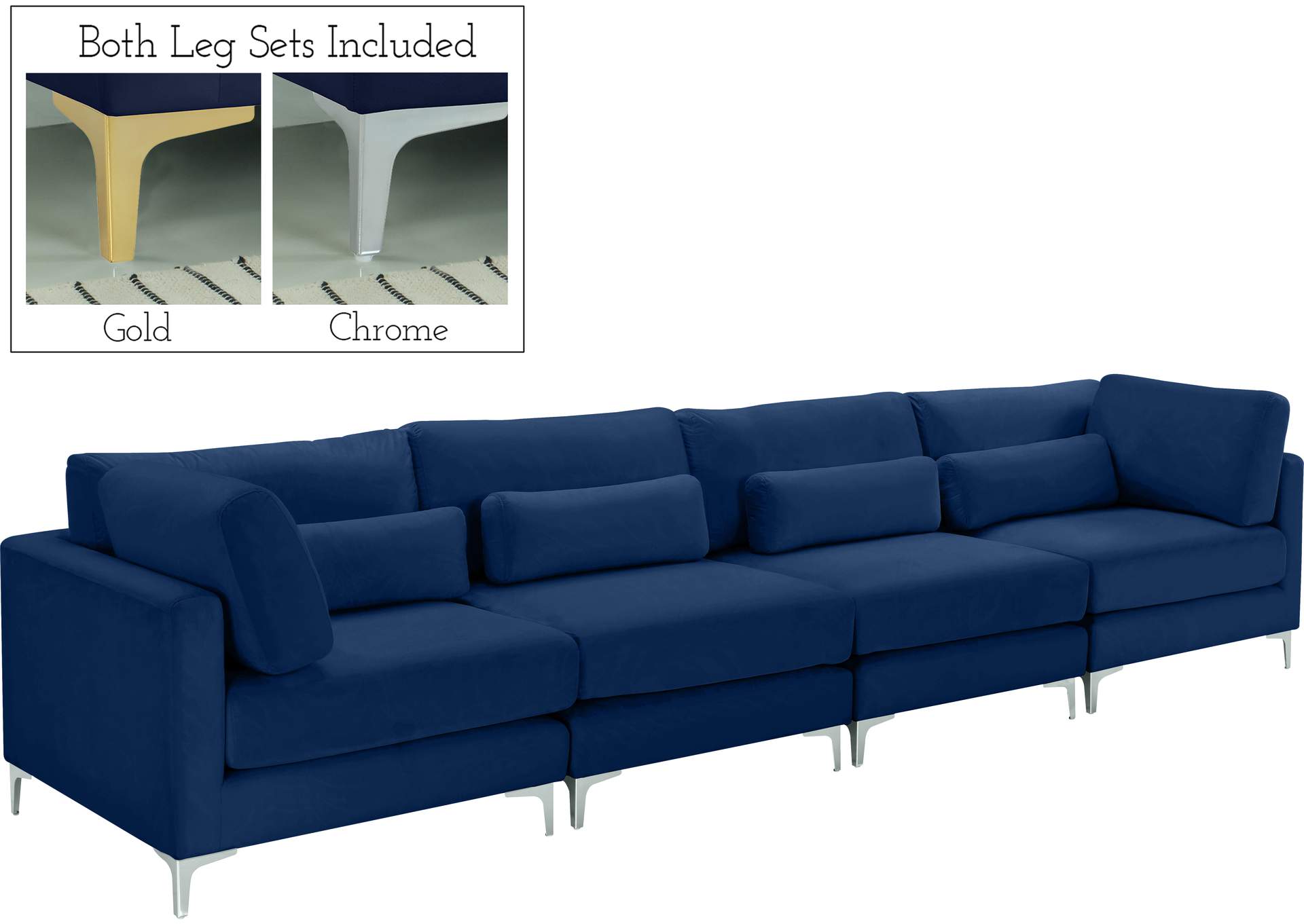 Julia Navy Velvet Modular Sofa (4 Boxes),Meridian Furniture