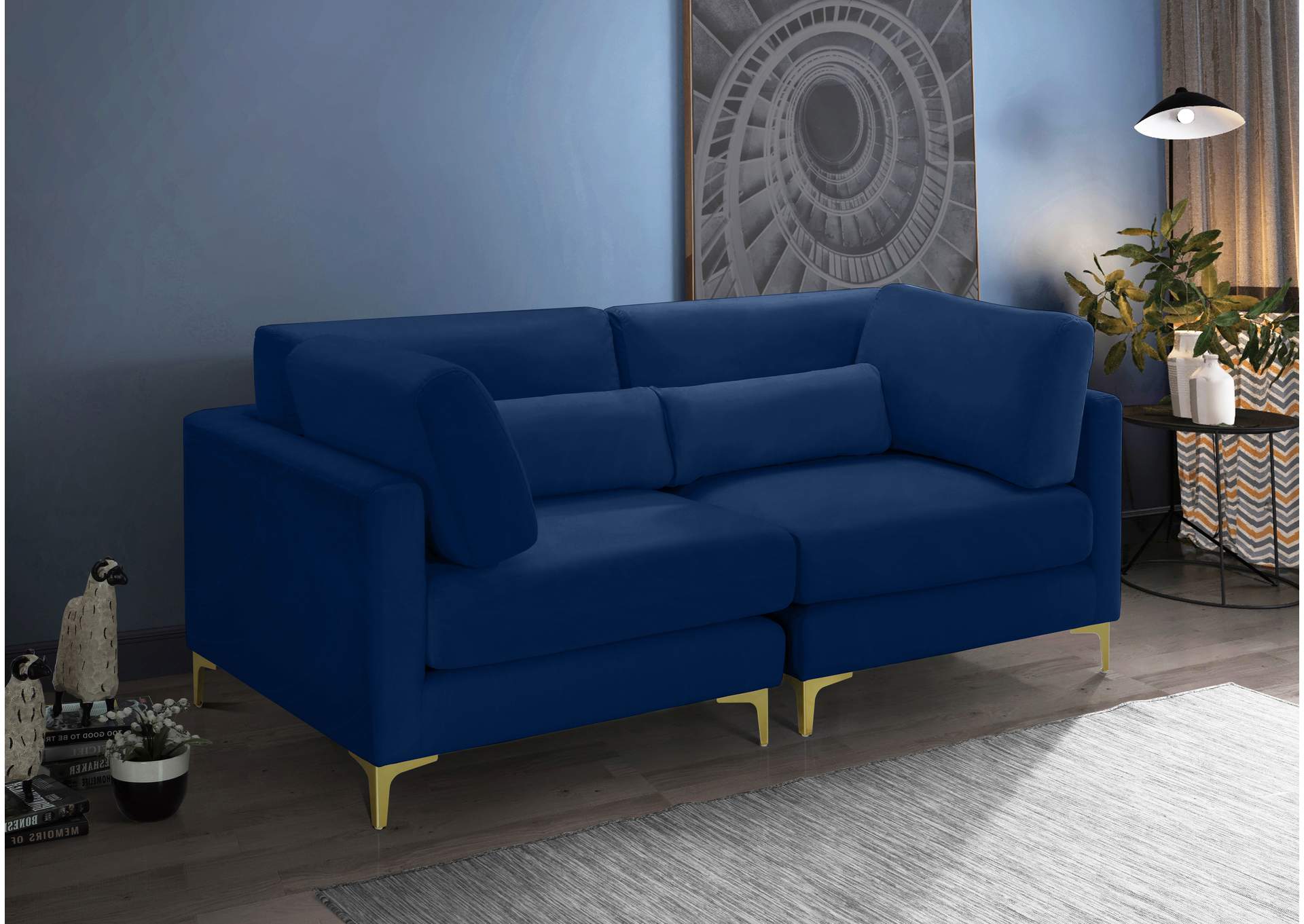 Julia Navy Velvet Modular Sofa,Meridian Furniture