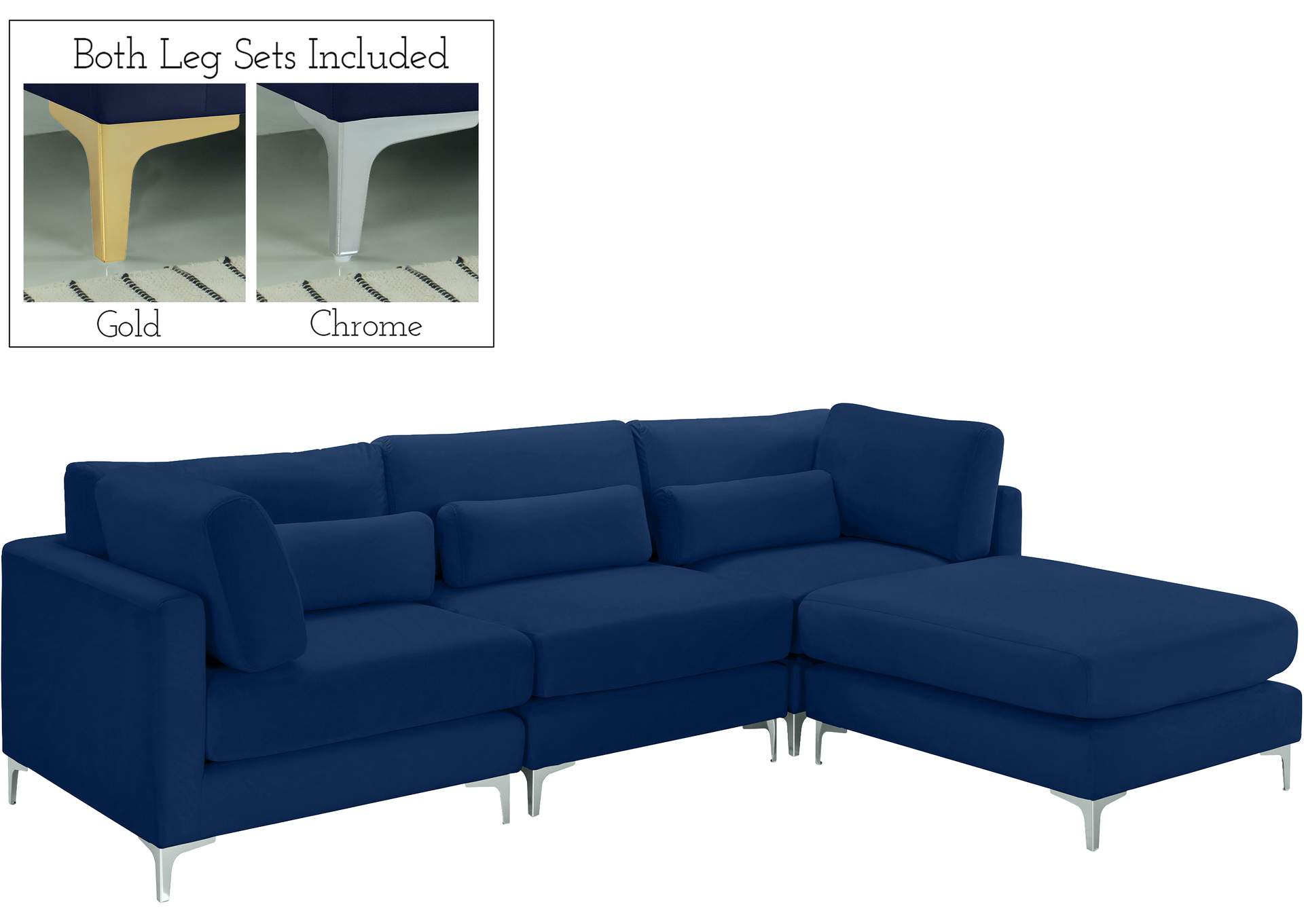 Julia Navy Velvet Modular Sectional (4 Boxes),Meridian Furniture