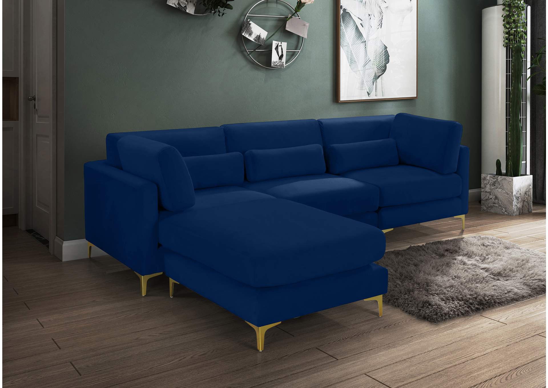 Julia Navy Velvet Modular Sectional (4 Boxes),Meridian Furniture