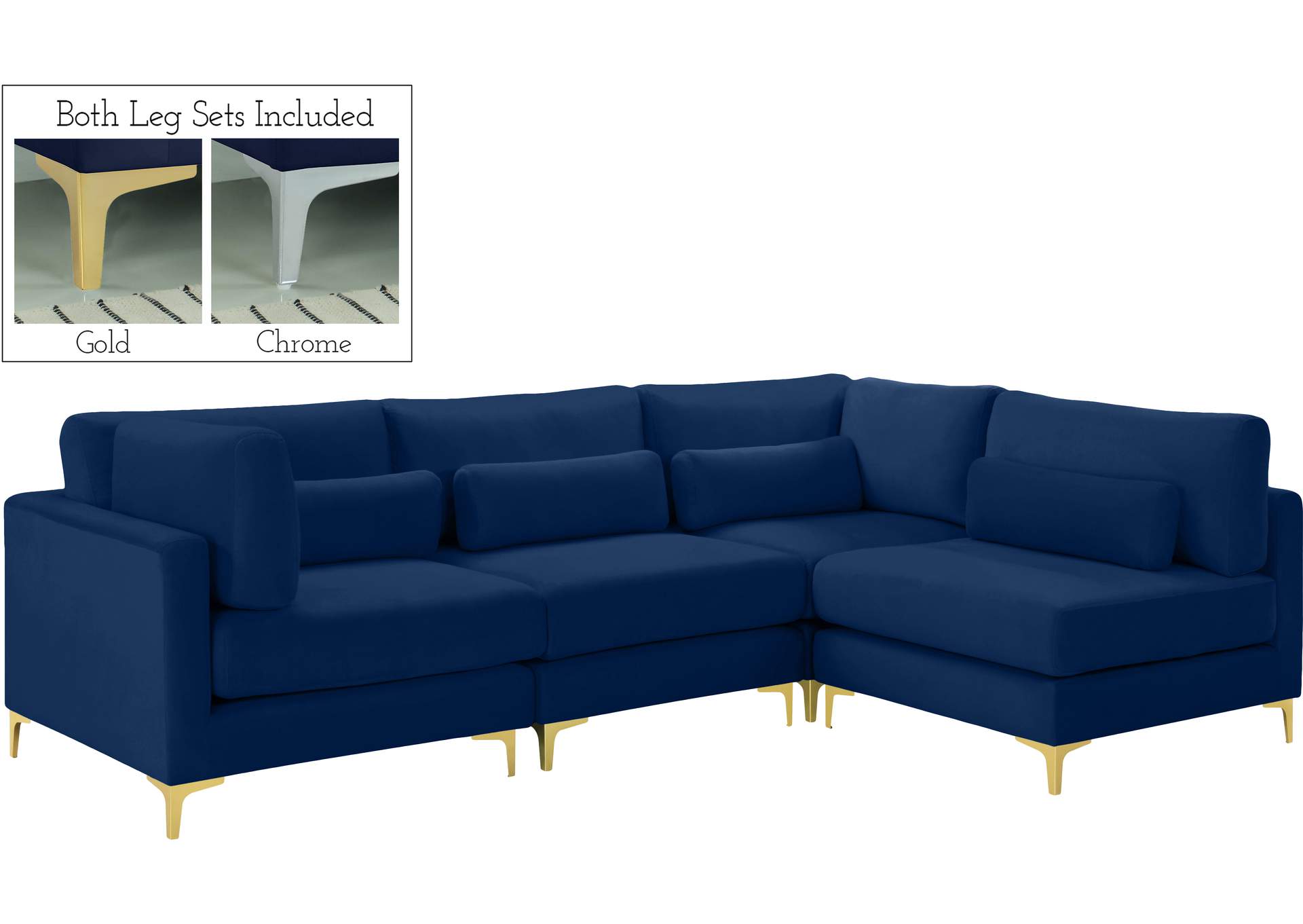 Julia Navy Velvet Modular Sectional (4 Boxes),Meridian Furniture