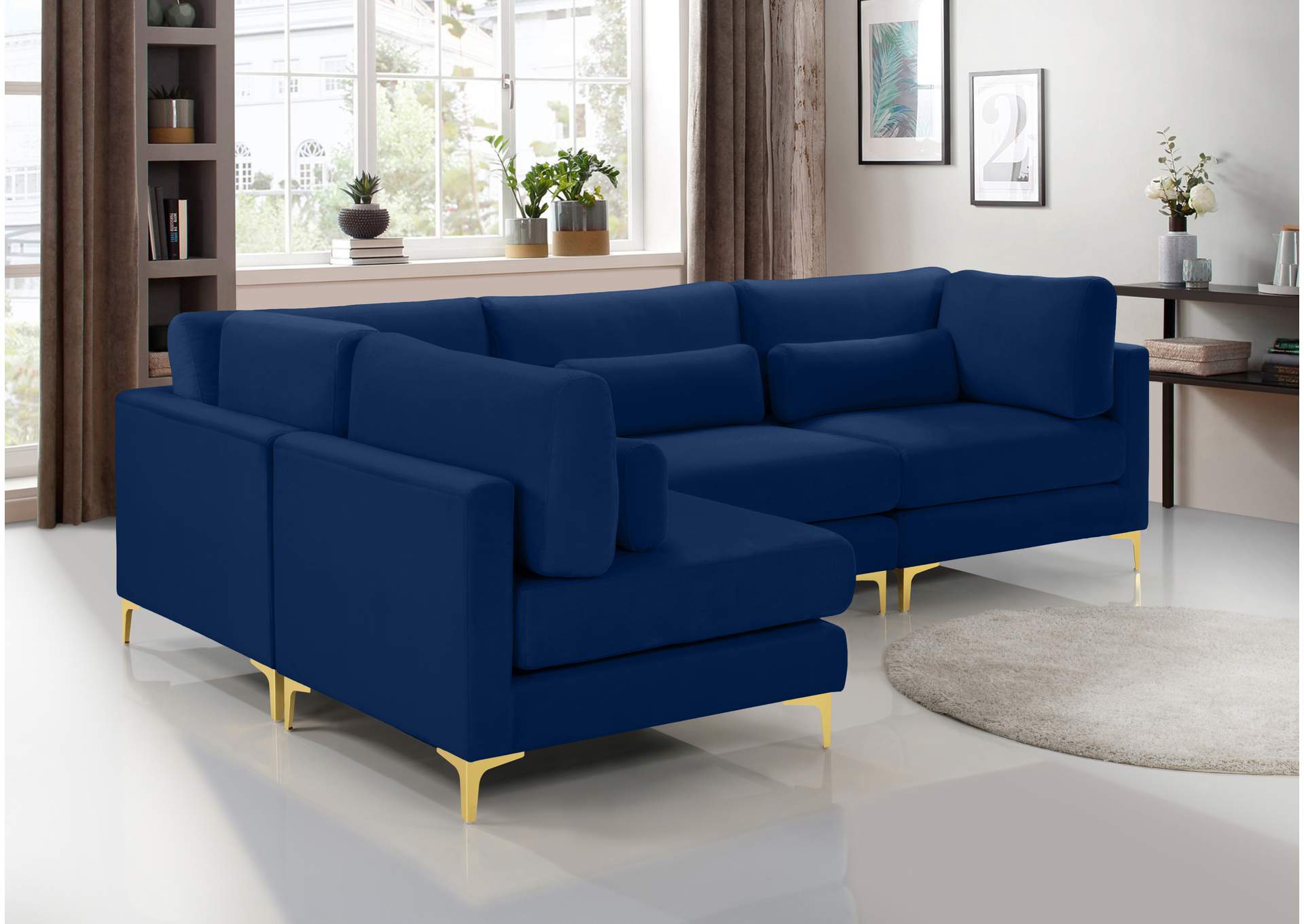 Julia Navy Velvet Modular Sectional (4 Boxes),Meridian Furniture