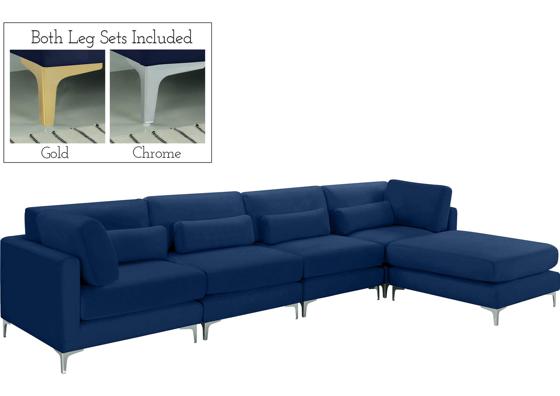 Julia Navy Velvet Modular Sectional (5 Boxes),Meridian Furniture