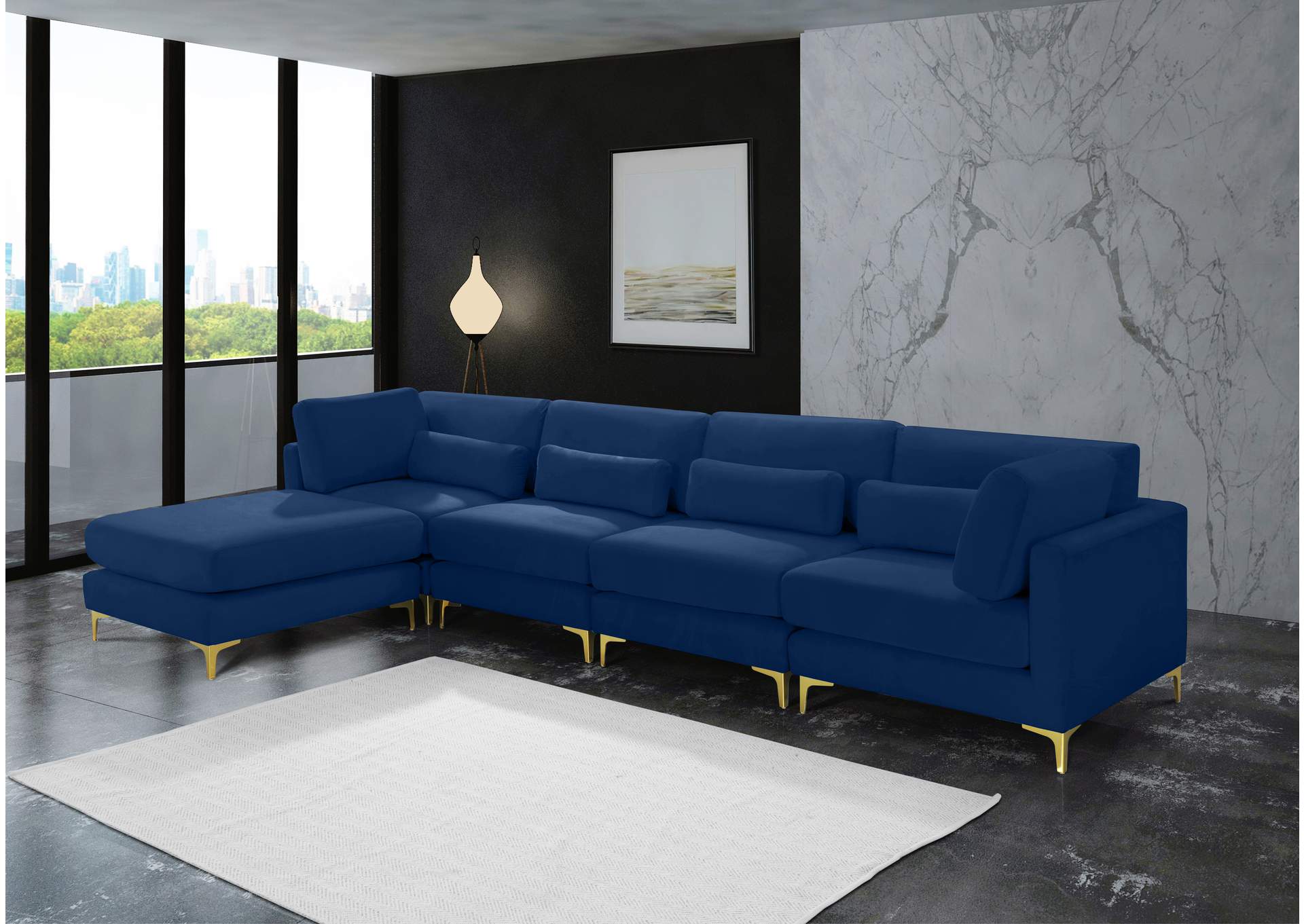 Julia Navy Velvet Modular Sectional (5 Boxes),Meridian Furniture