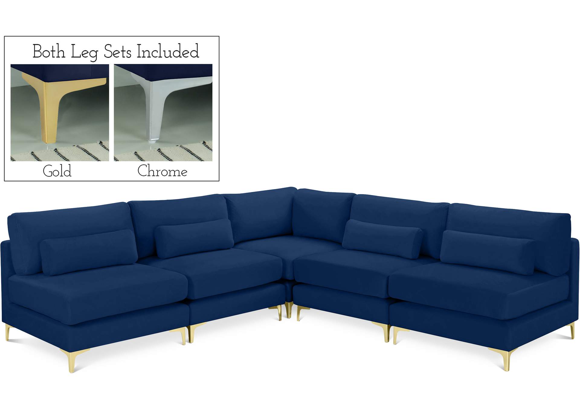 Julia Navy Velvet Modular Sectional (5 Boxes),Meridian Furniture