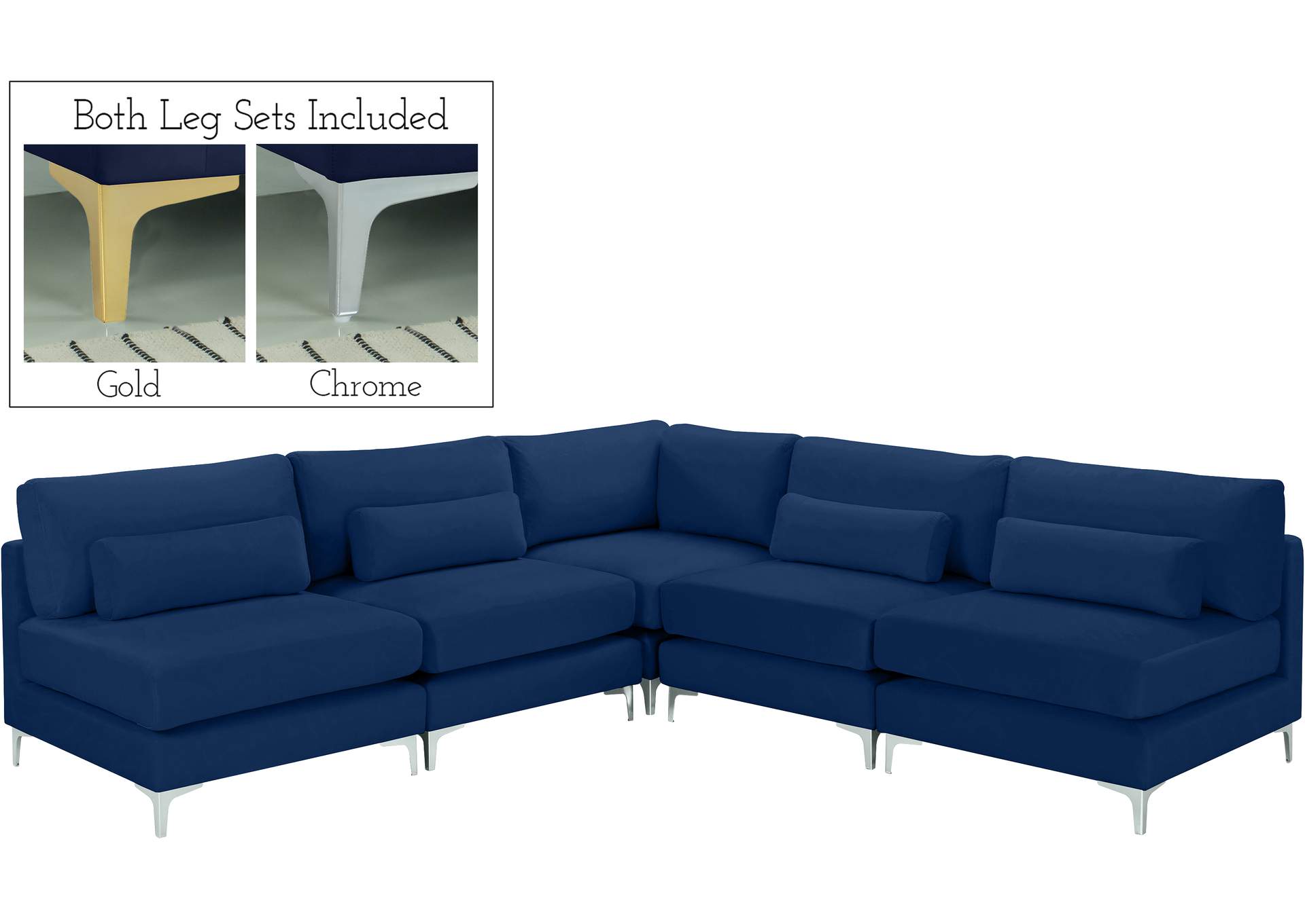 Julia Navy Velvet Modular Sectional (5 Boxes),Meridian Furniture