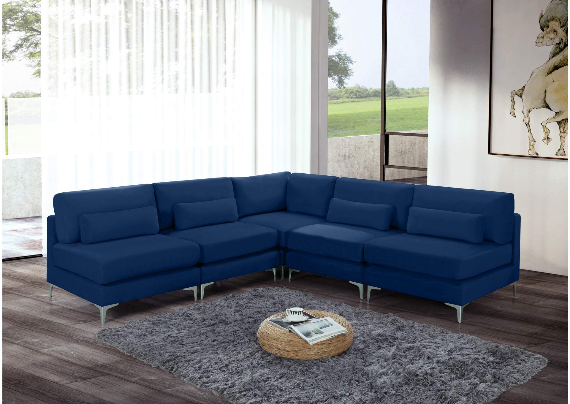 Julia Navy Velvet Modular Sectional (5 Boxes),Meridian Furniture