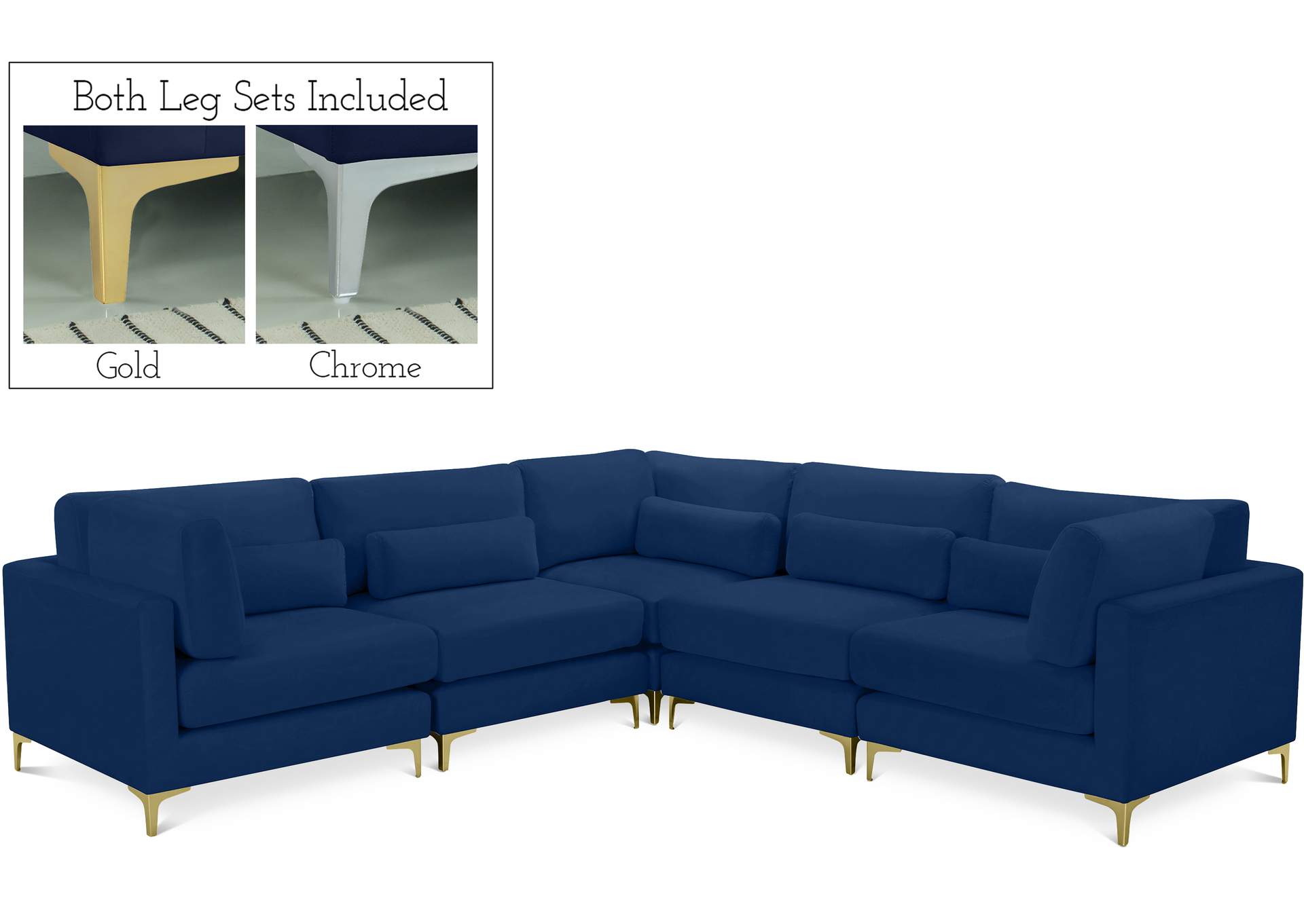 Julia Navy Velvet Modular Sectional (5 Boxes),Meridian Furniture