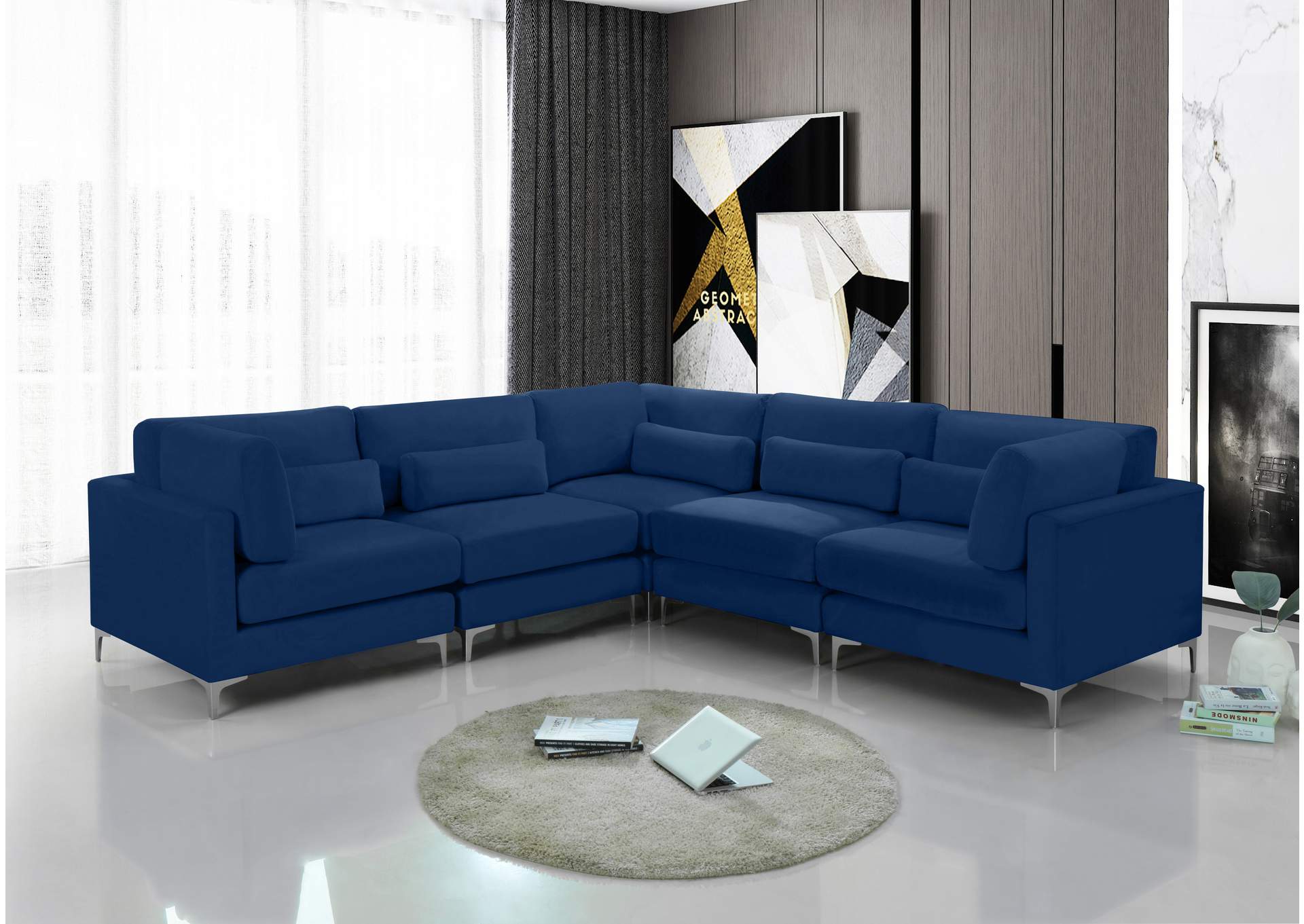 Julia Navy Velvet Modular Sectional (5 Boxes),Meridian Furniture