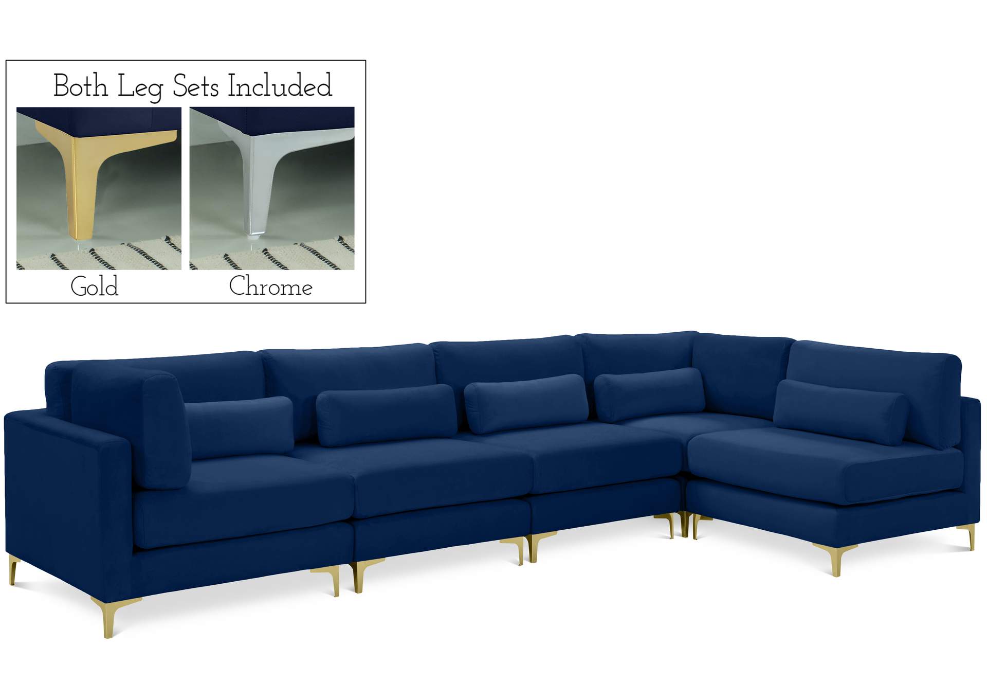 Julia Navy Velvet Modular Sectional (5 Boxes),Meridian Furniture