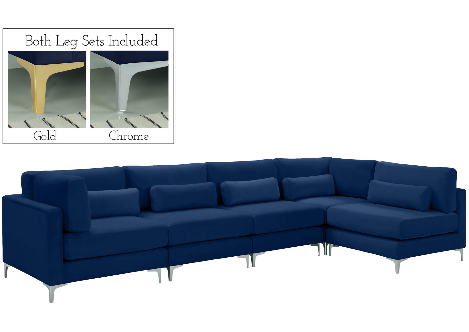 Julia Navy Velvet Modular Sectional (5 Boxes),Meridian Furniture