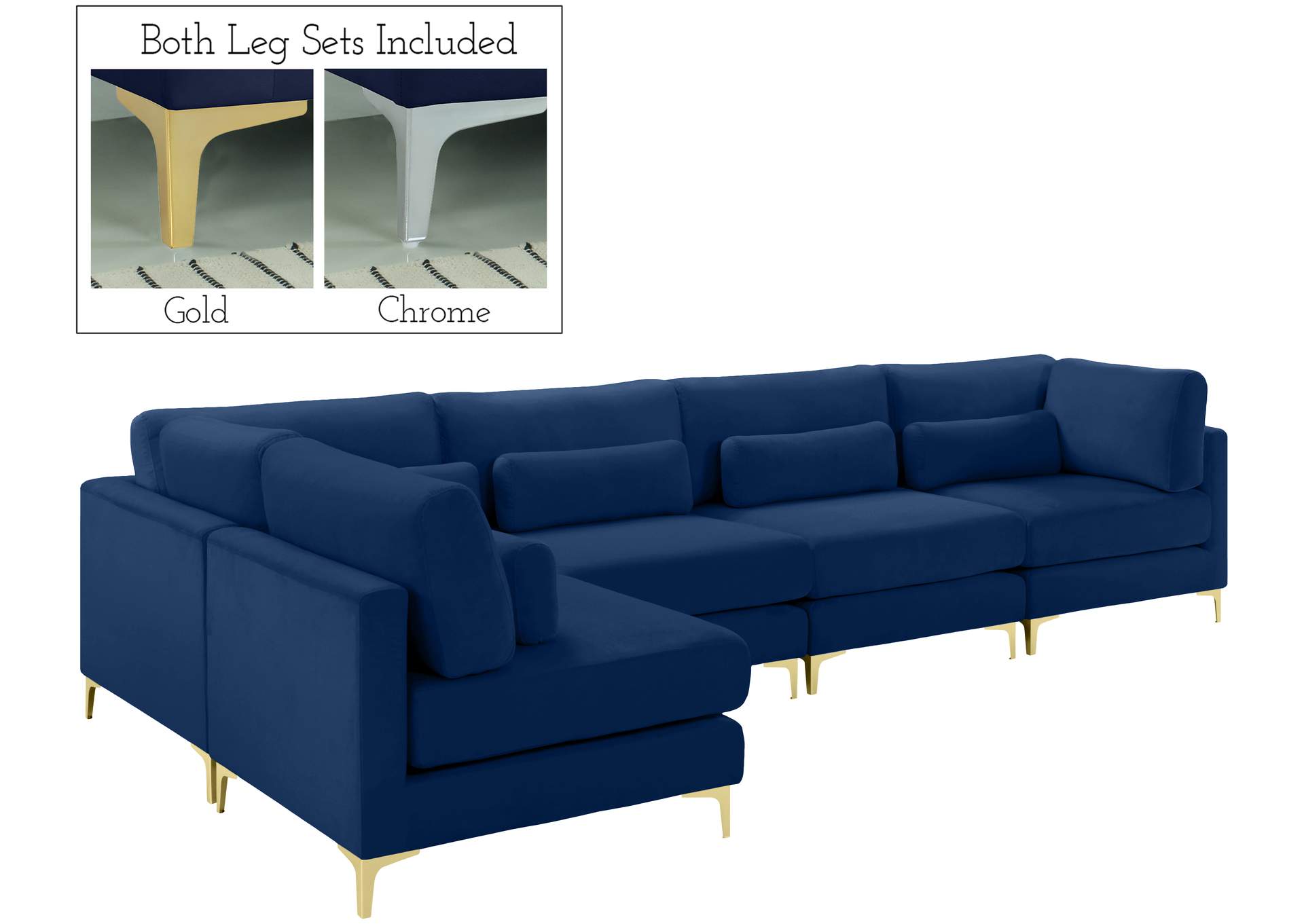 Julia Navy Velvet Modular Sectional (5 Boxes),Meridian Furniture