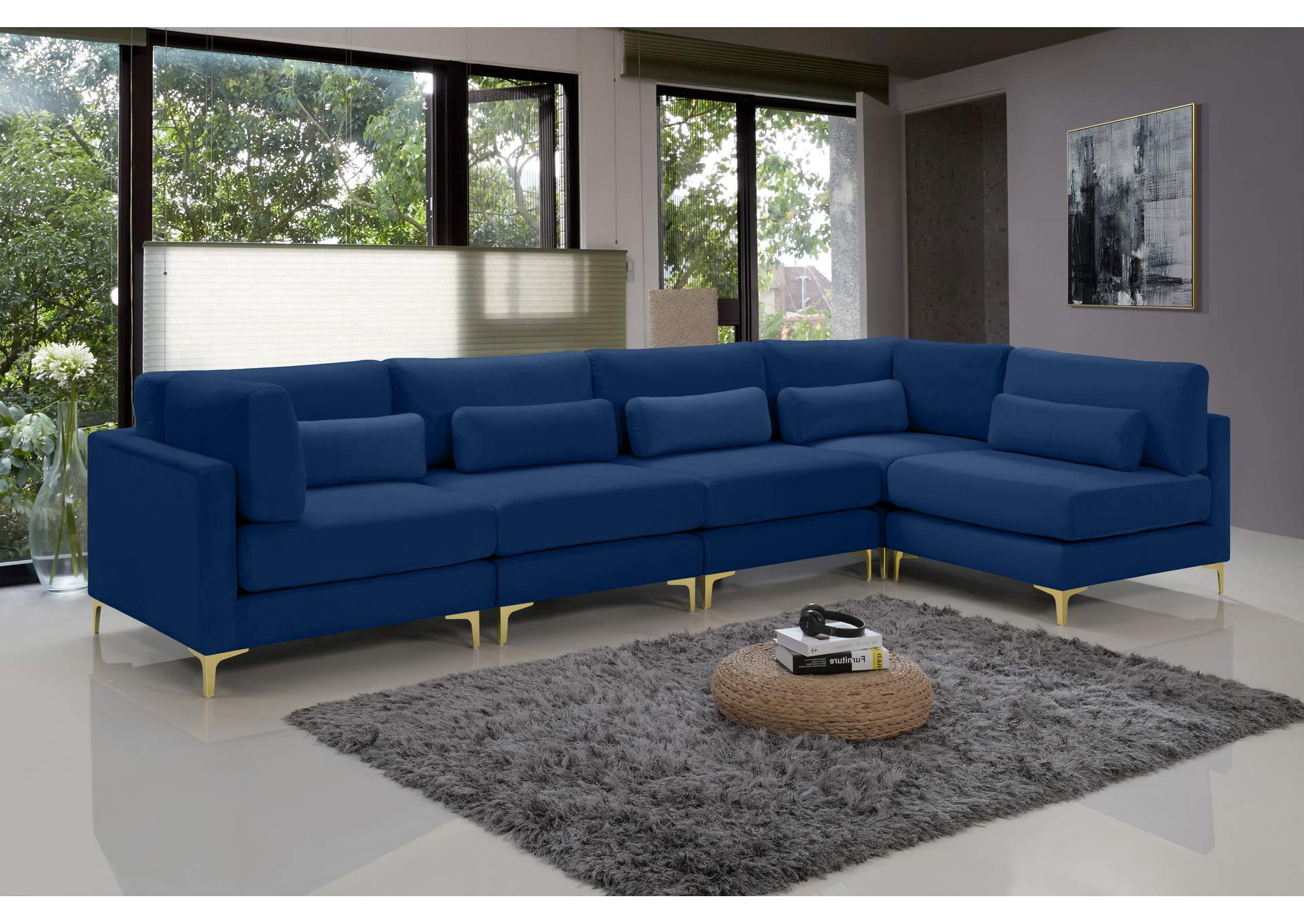 Julia Navy Velvet Modular Sectional (5 Boxes),Meridian Furniture