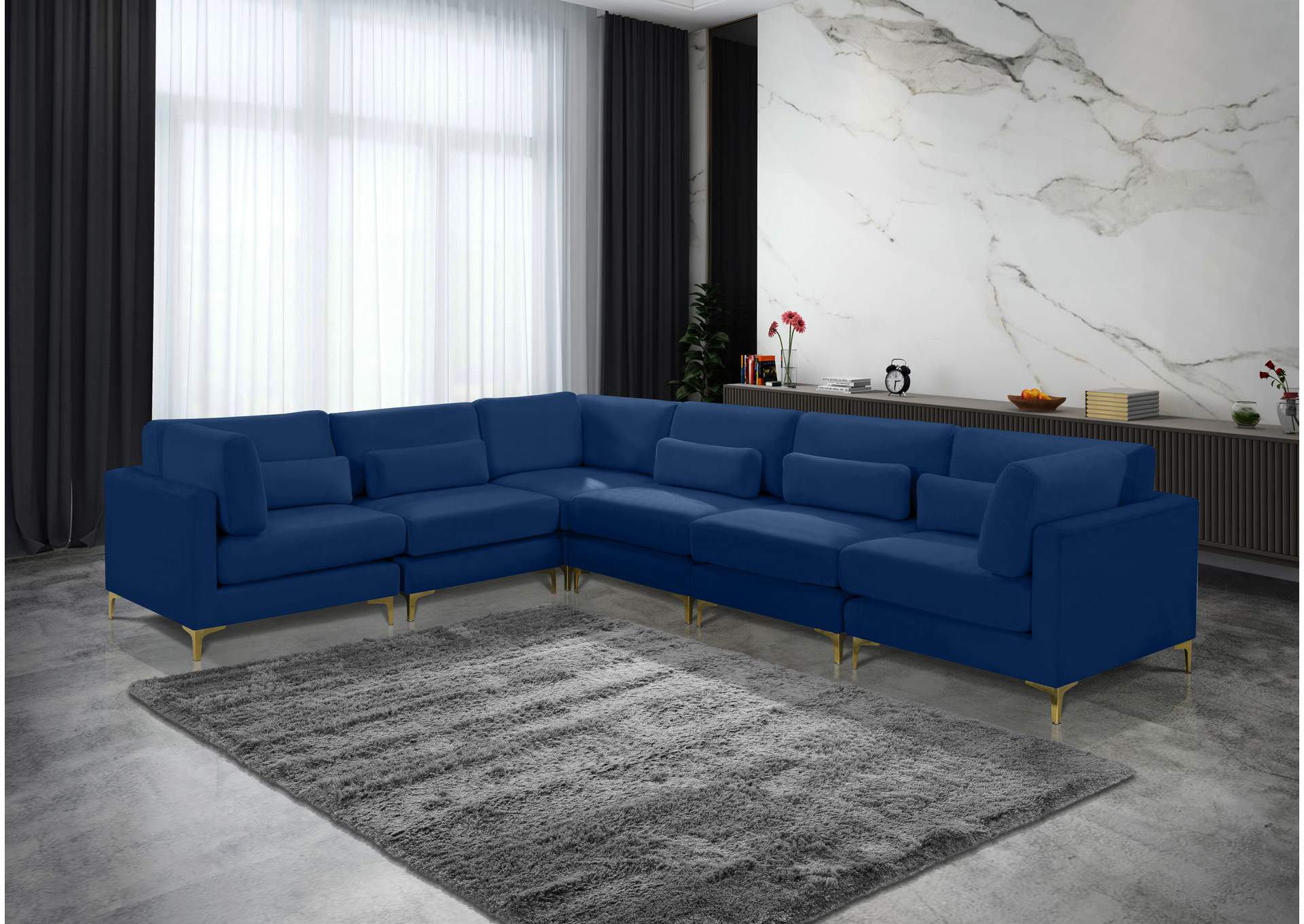 Julia Navy Velvet Modular Sectional (6 Boxes),Meridian Furniture