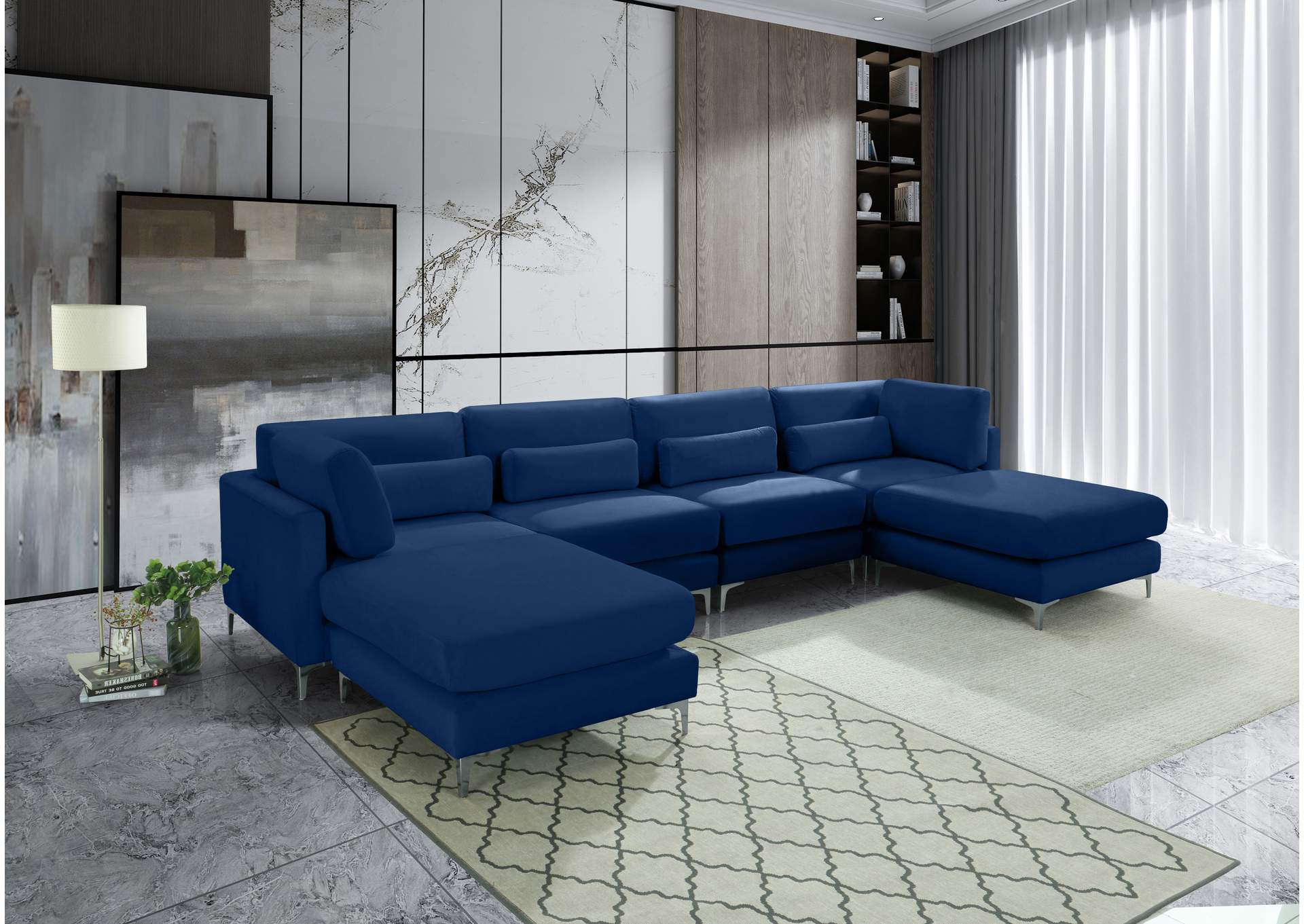 Julia Navy Velvet Modular Sectional (6 Boxes),Meridian Furniture