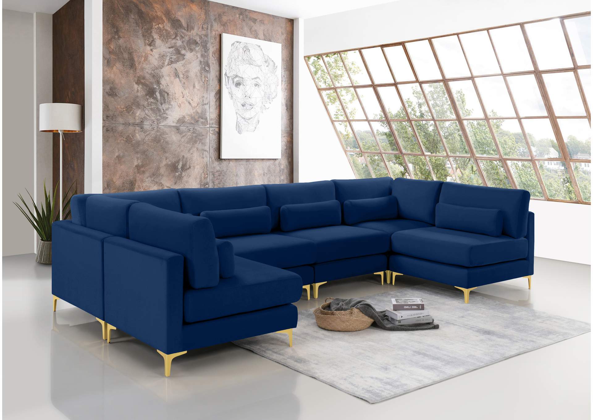 Julia Navy Velvet Modular Sectional (6 Boxes),Meridian Furniture