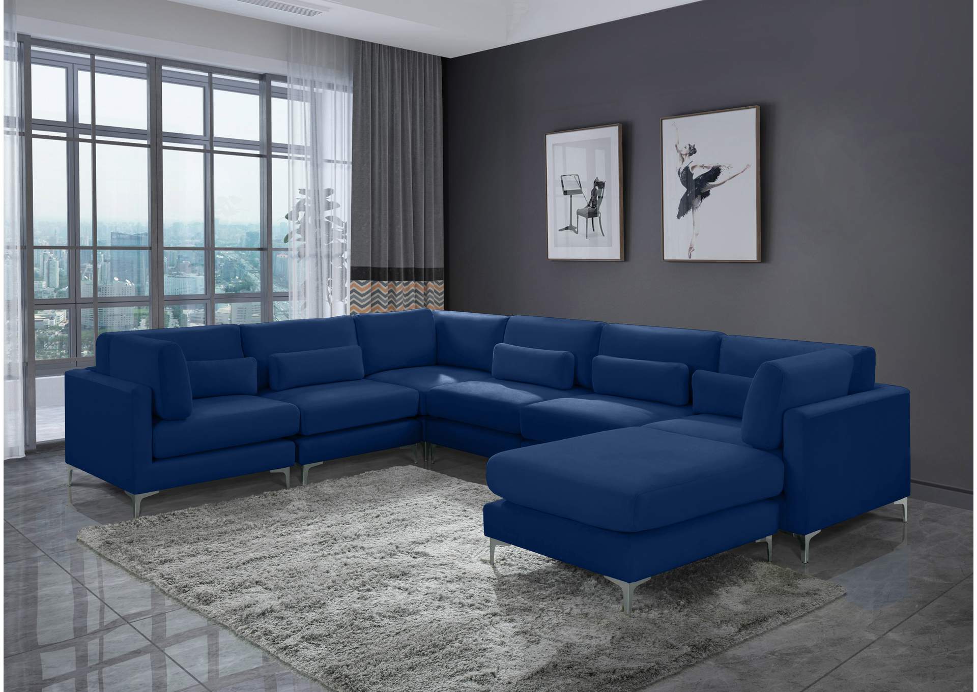 Julia Navy Velvet Modular Sectional (7 Boxes),Meridian Furniture