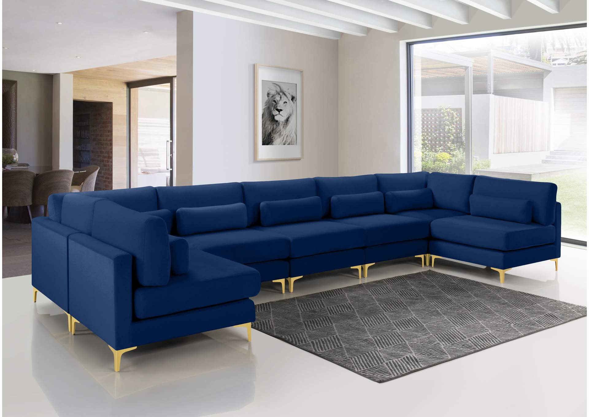 Julia Navy Velvet Modular Sectional (7 Boxes),Meridian Furniture