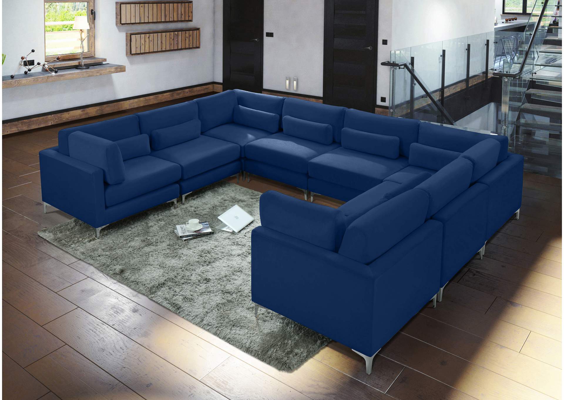 Julia Navy Velvet Modular Sectional (8 Boxes),Meridian Furniture