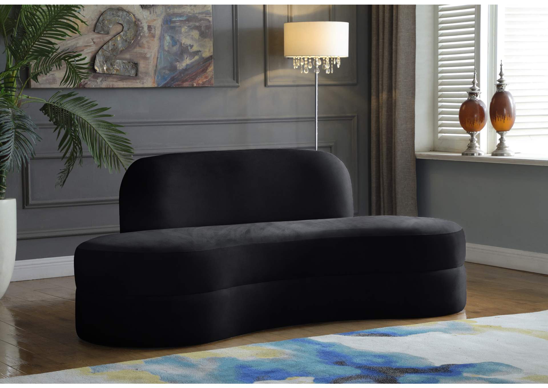 Mitzy Black Velvet Sofa,Meridian Furniture