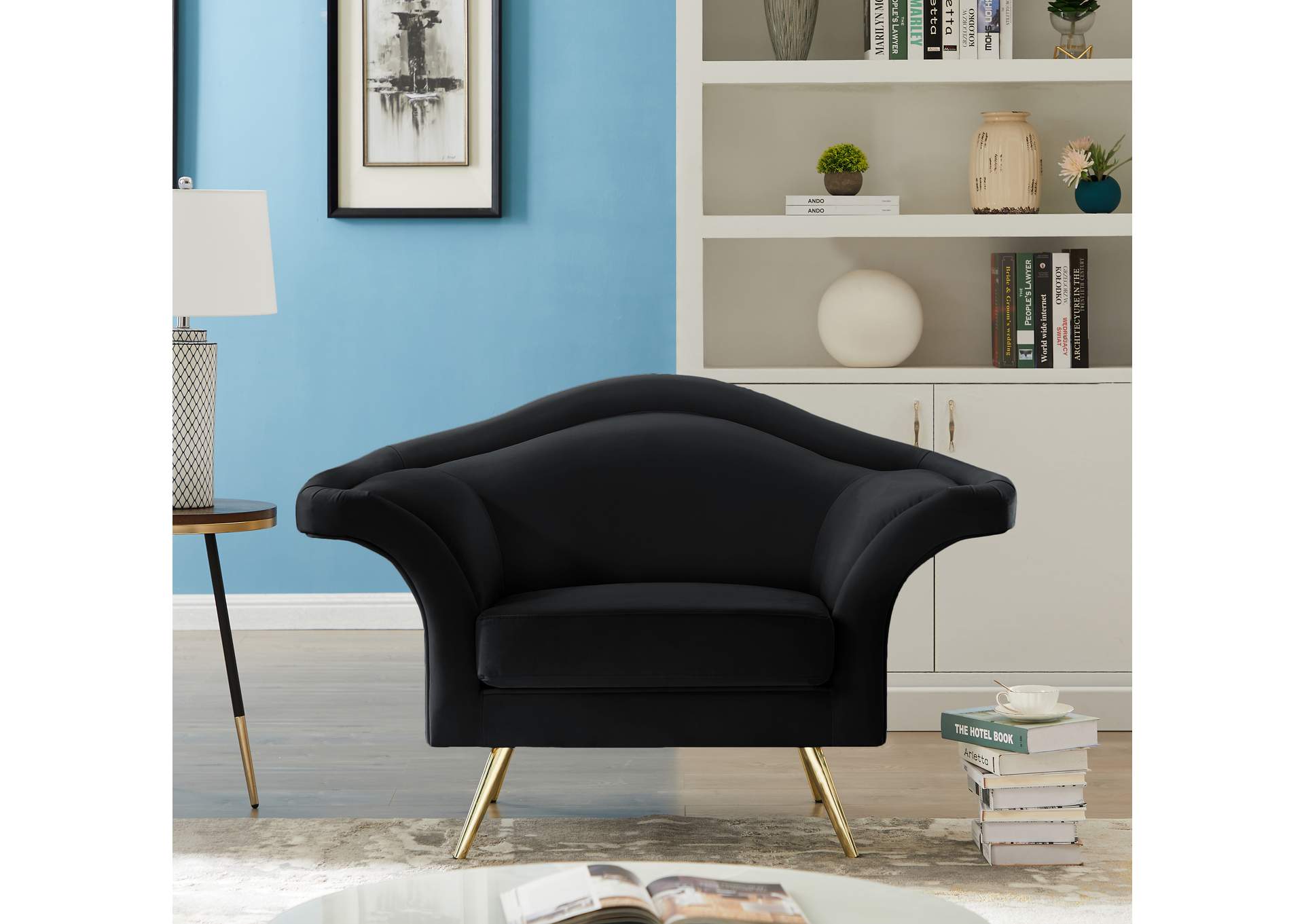 Lips Black Velvet Chair,Meridian Furniture